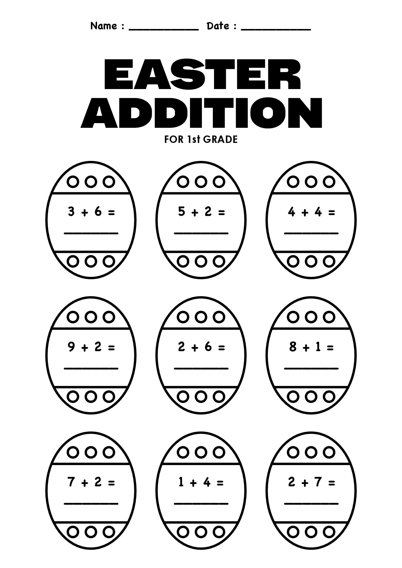 1st Grade Easter Addition Worksheets