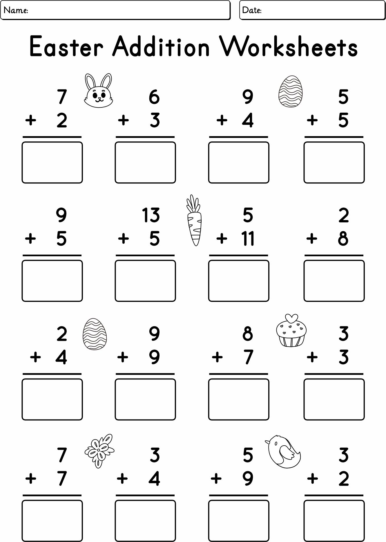 1st Grade Easter Math Addition Worksheets