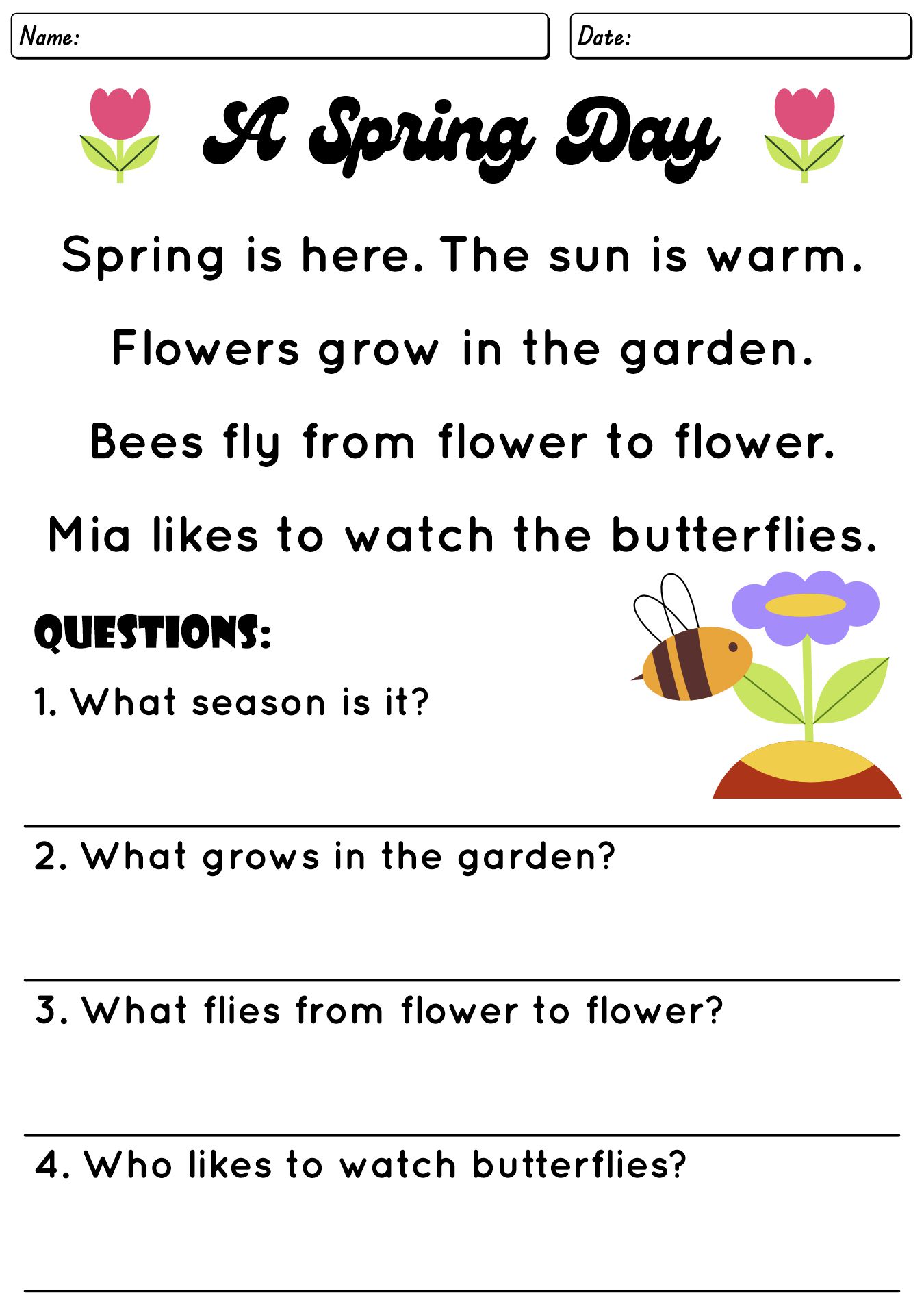 1st Grade Spring Worksheets