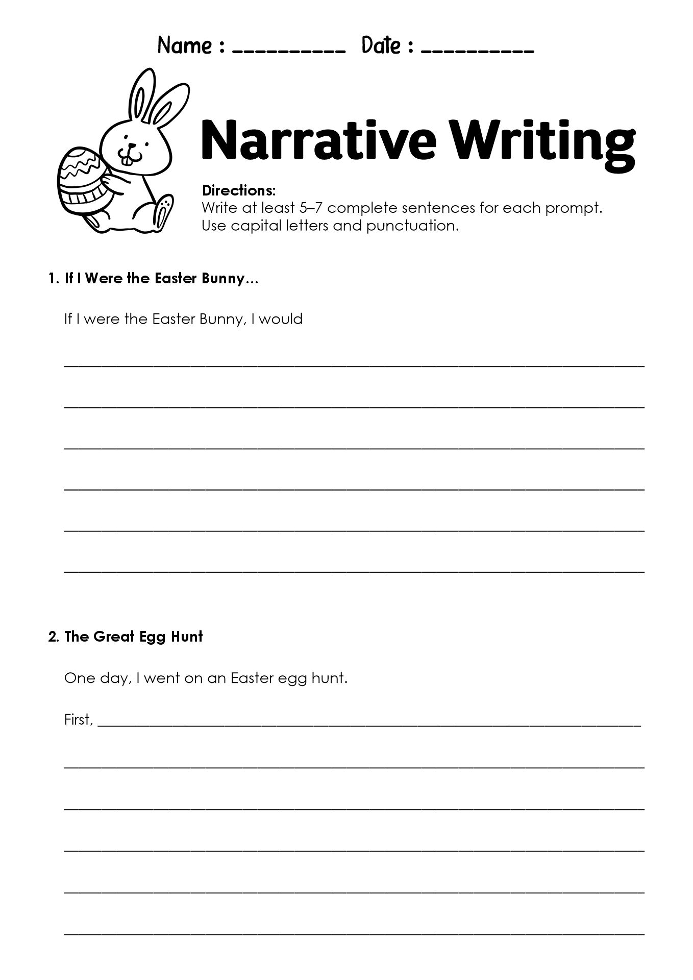 2nd Grade Easter Writing Prompts Worksheets