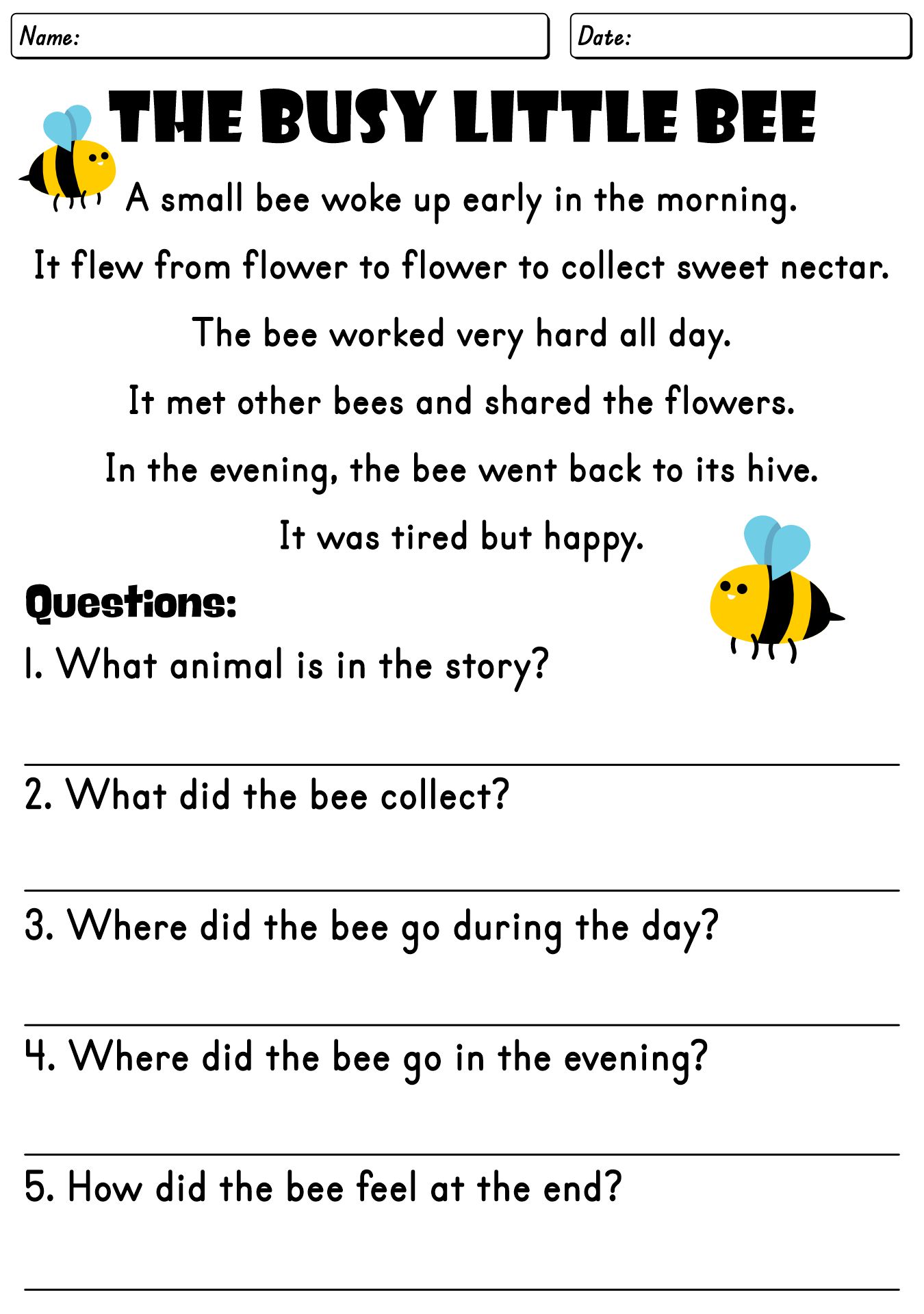 2nd Grade Reading Practice Sheets