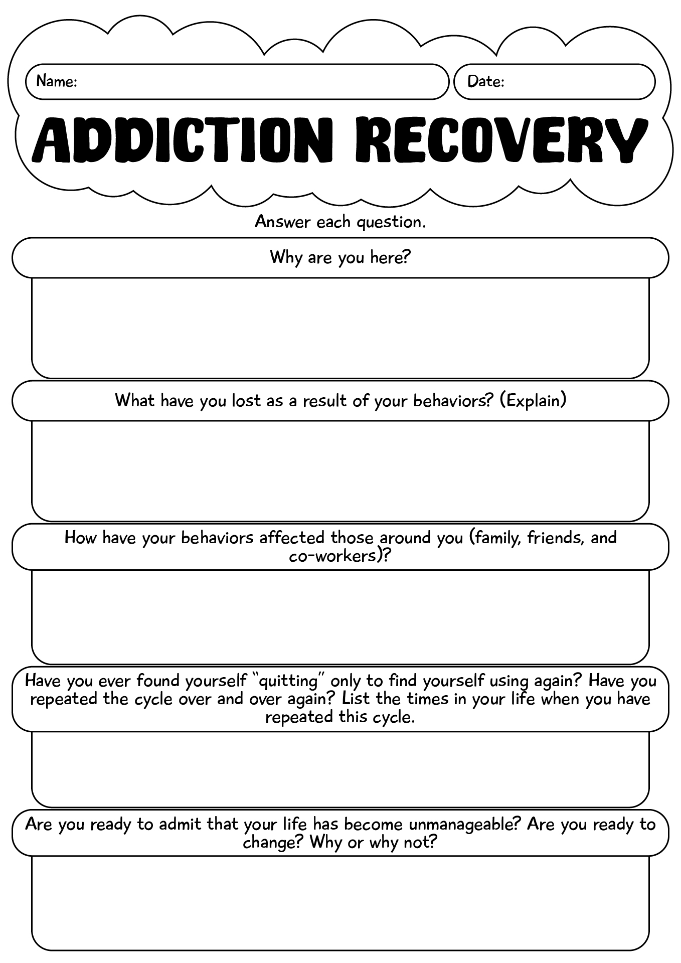 Addiction Recovery Worksheets