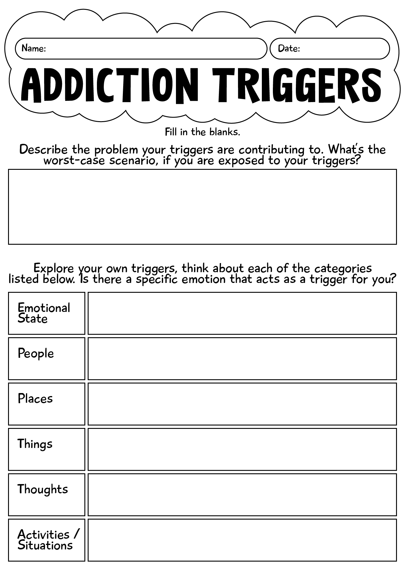 Addiction Triggers Worksheet