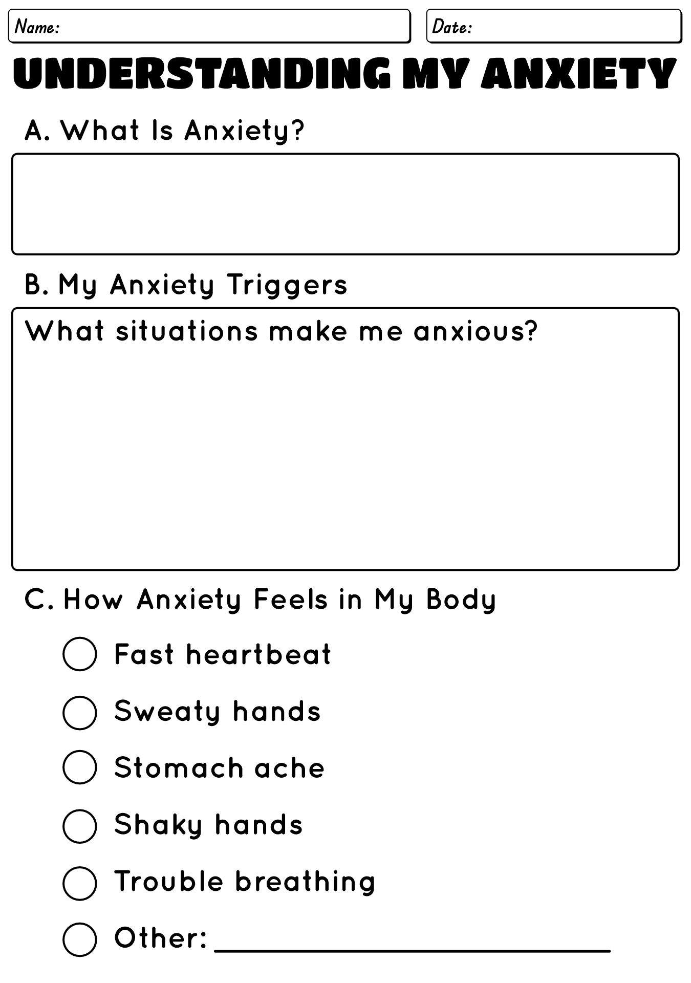Anxiety Worksheets For Teens