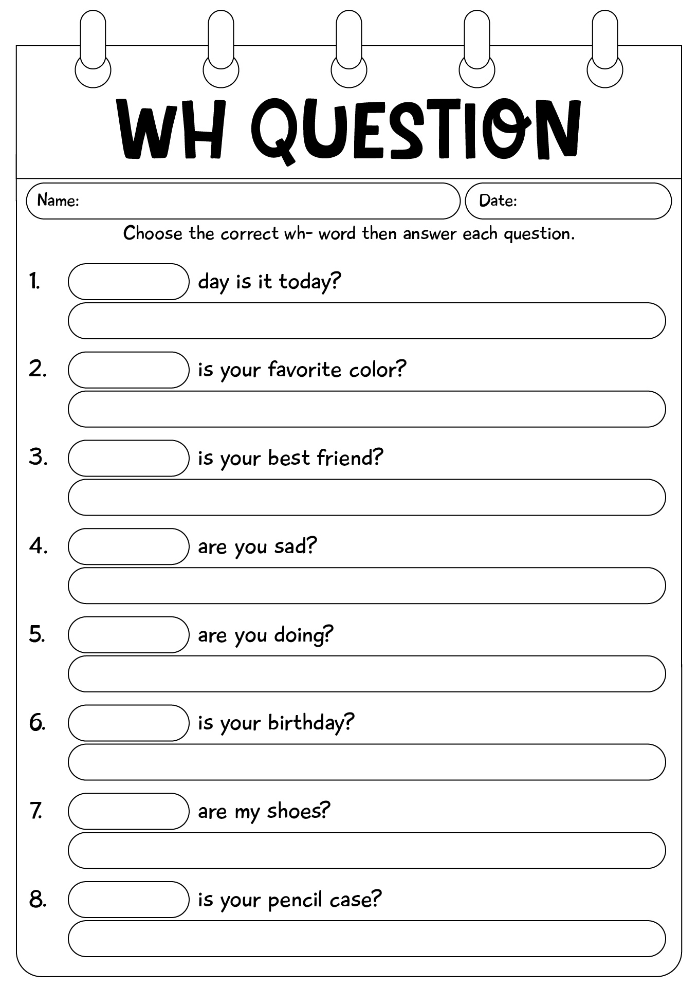 Asking WH Questions Worksheet