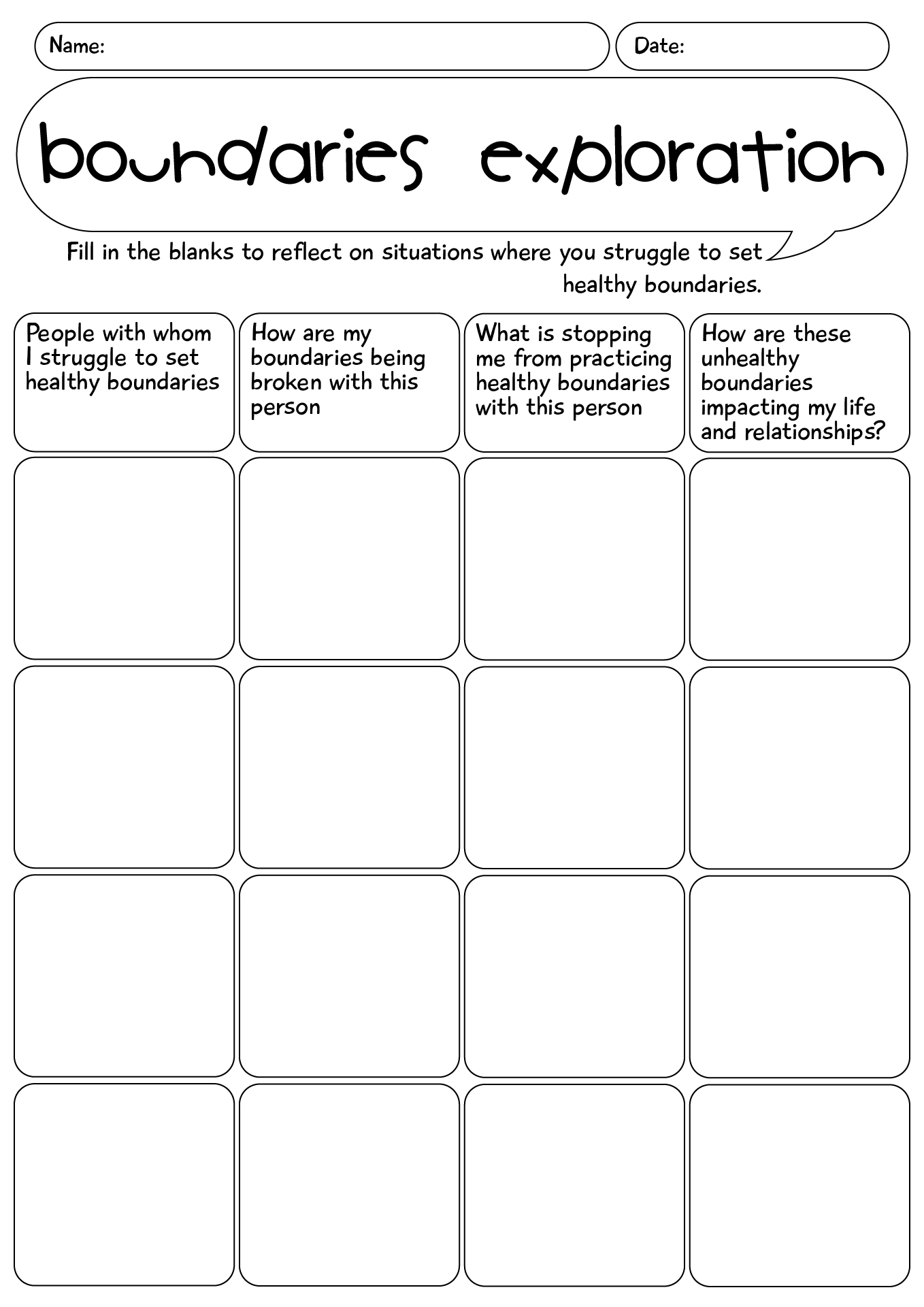 Boundaries Exploration Worksheet