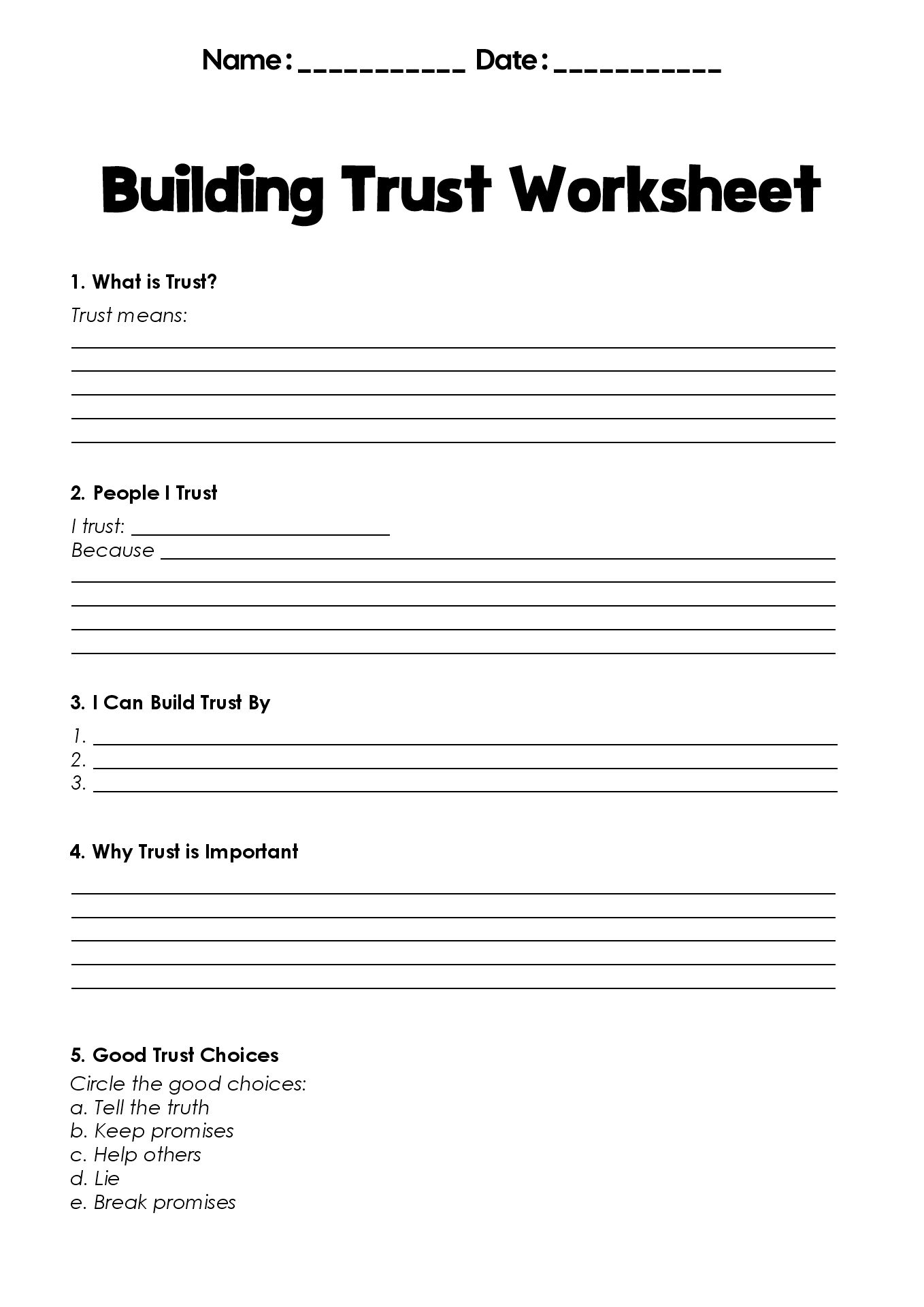Building Trust Exercises Worksheet