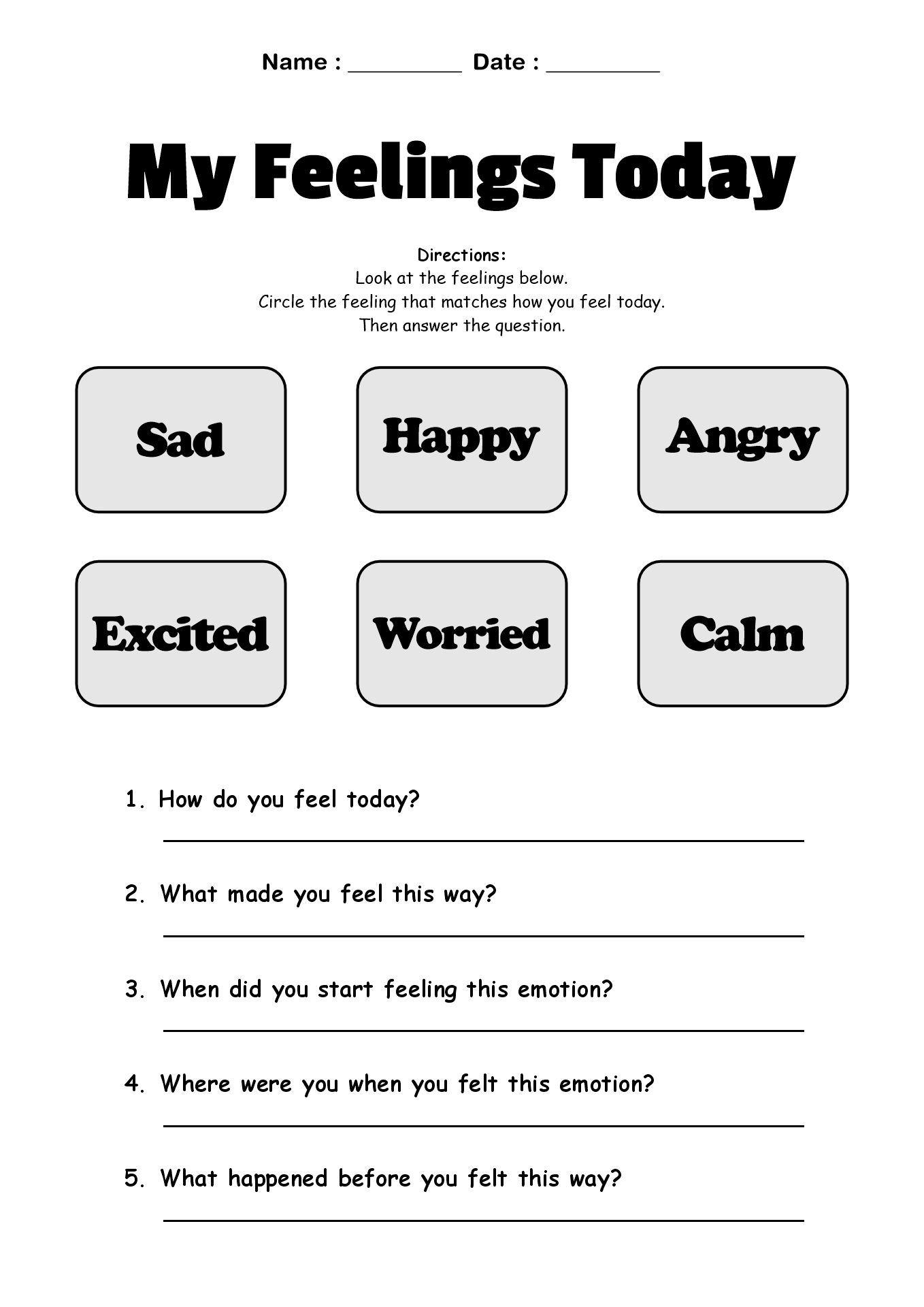 Childrens Emotion Regulation Worksheets