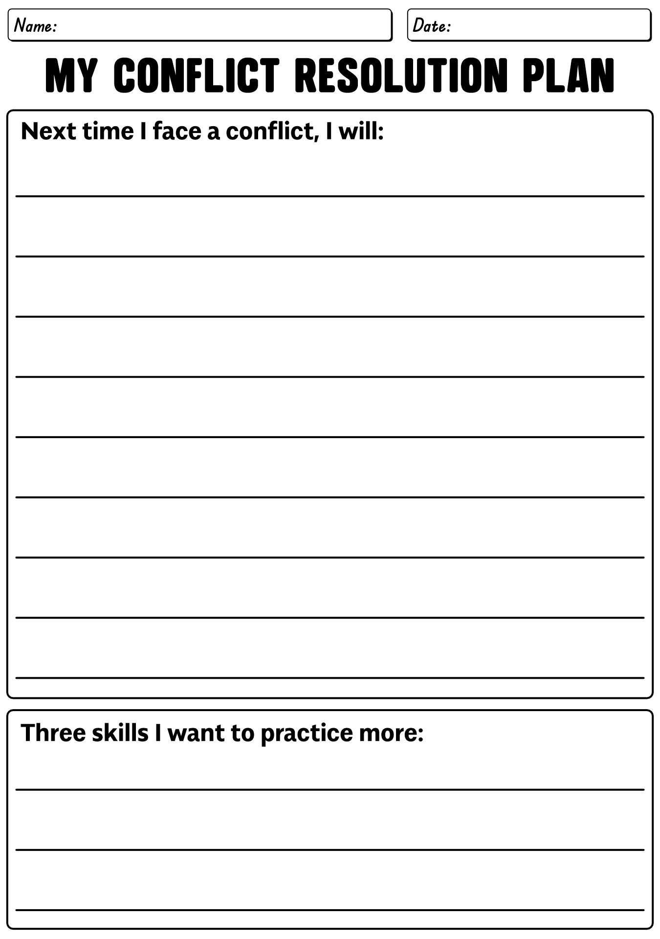 Conflict Resolution Worksheets for Therapy Groups