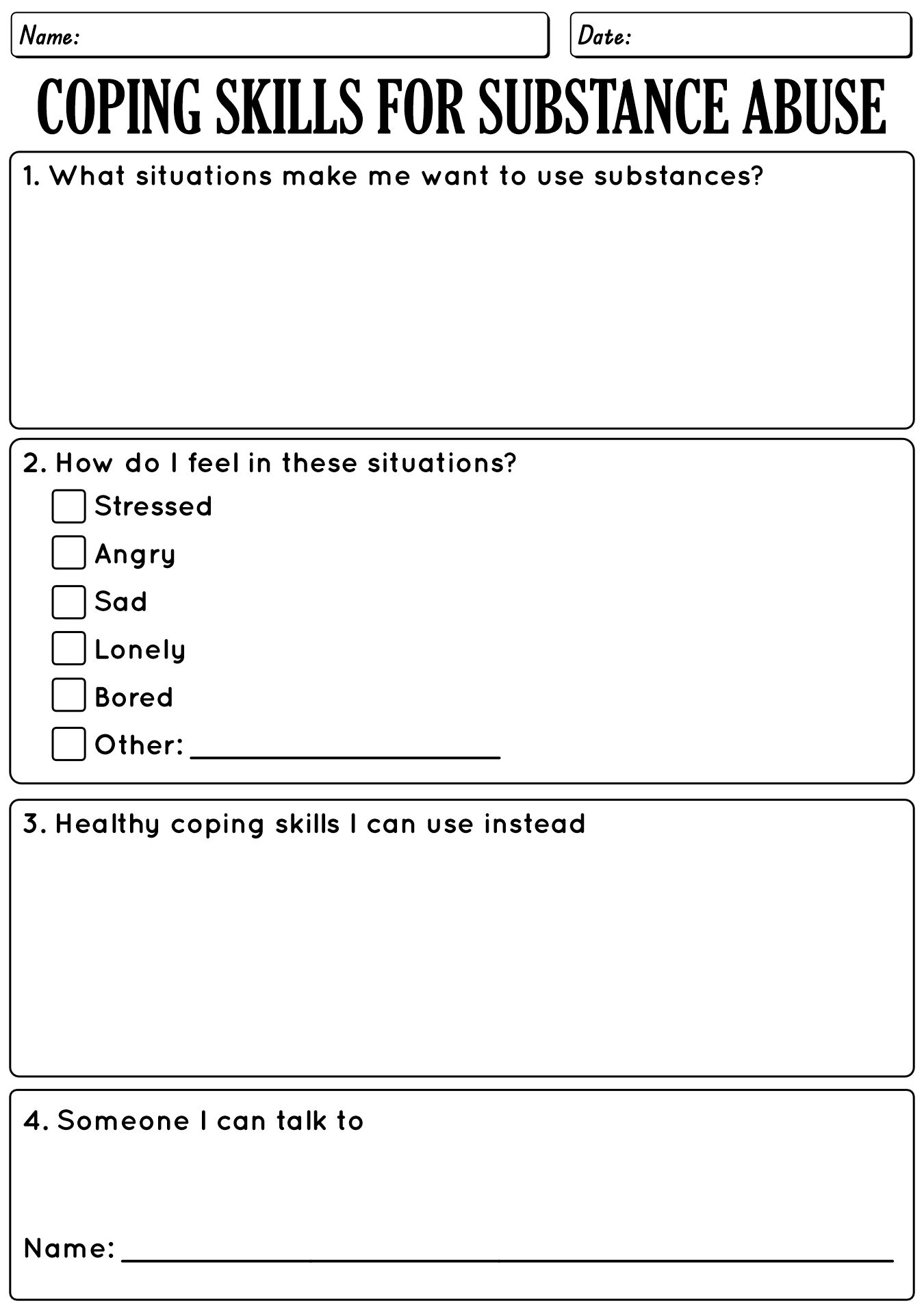 Coping Skills for Substance Abuse Worksheets