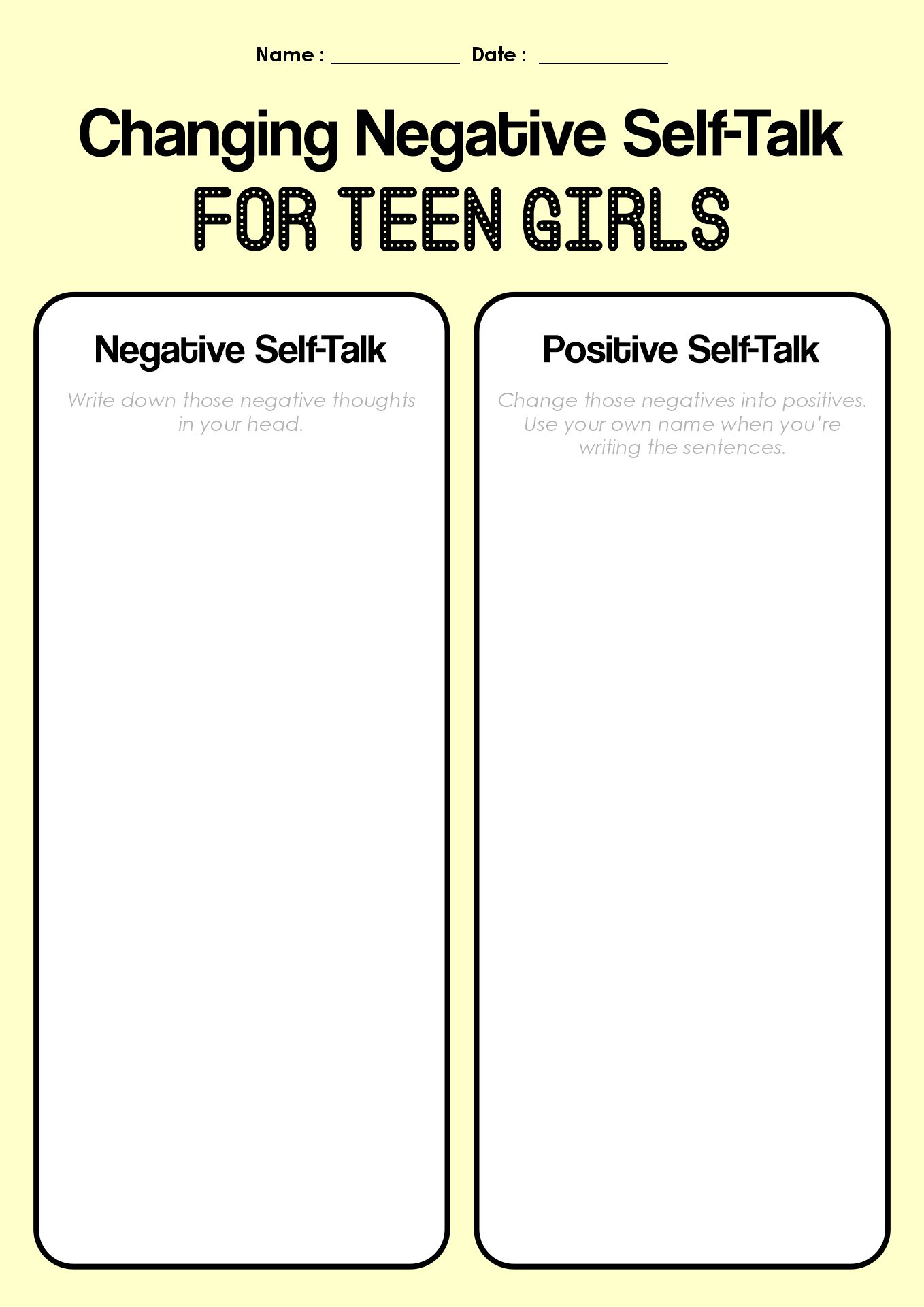 Coping Skills Worksheets for Adolescent Girls