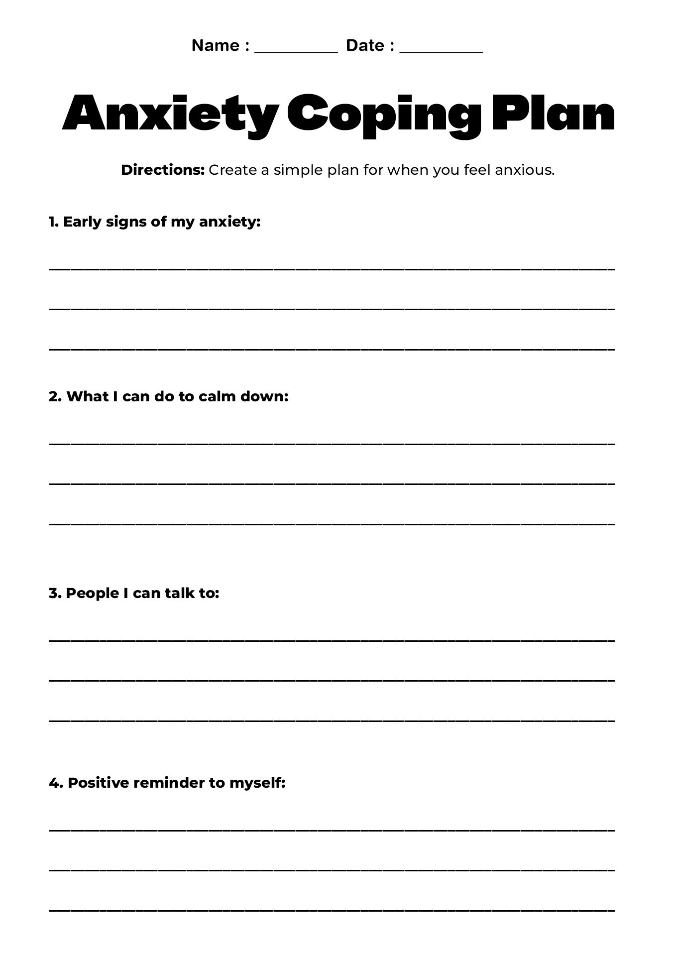 Coping with Anxiety Worksheets