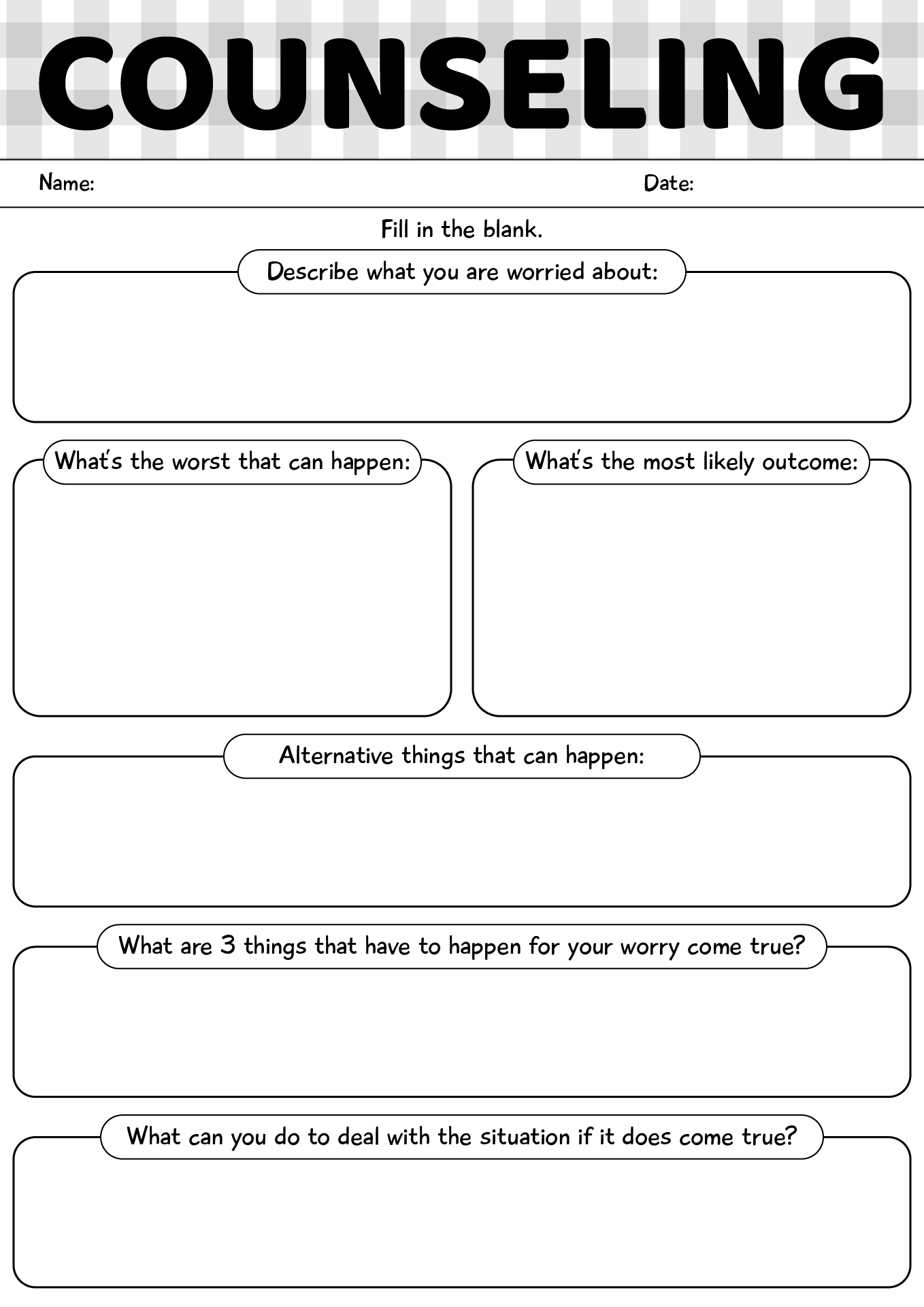 Counseling For Teens Worksheets