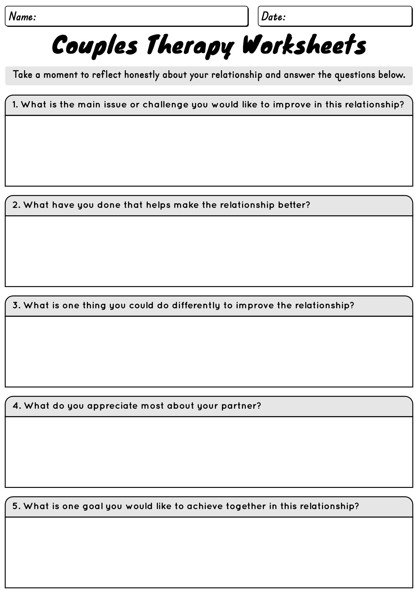 Couples Therapy Worksheets