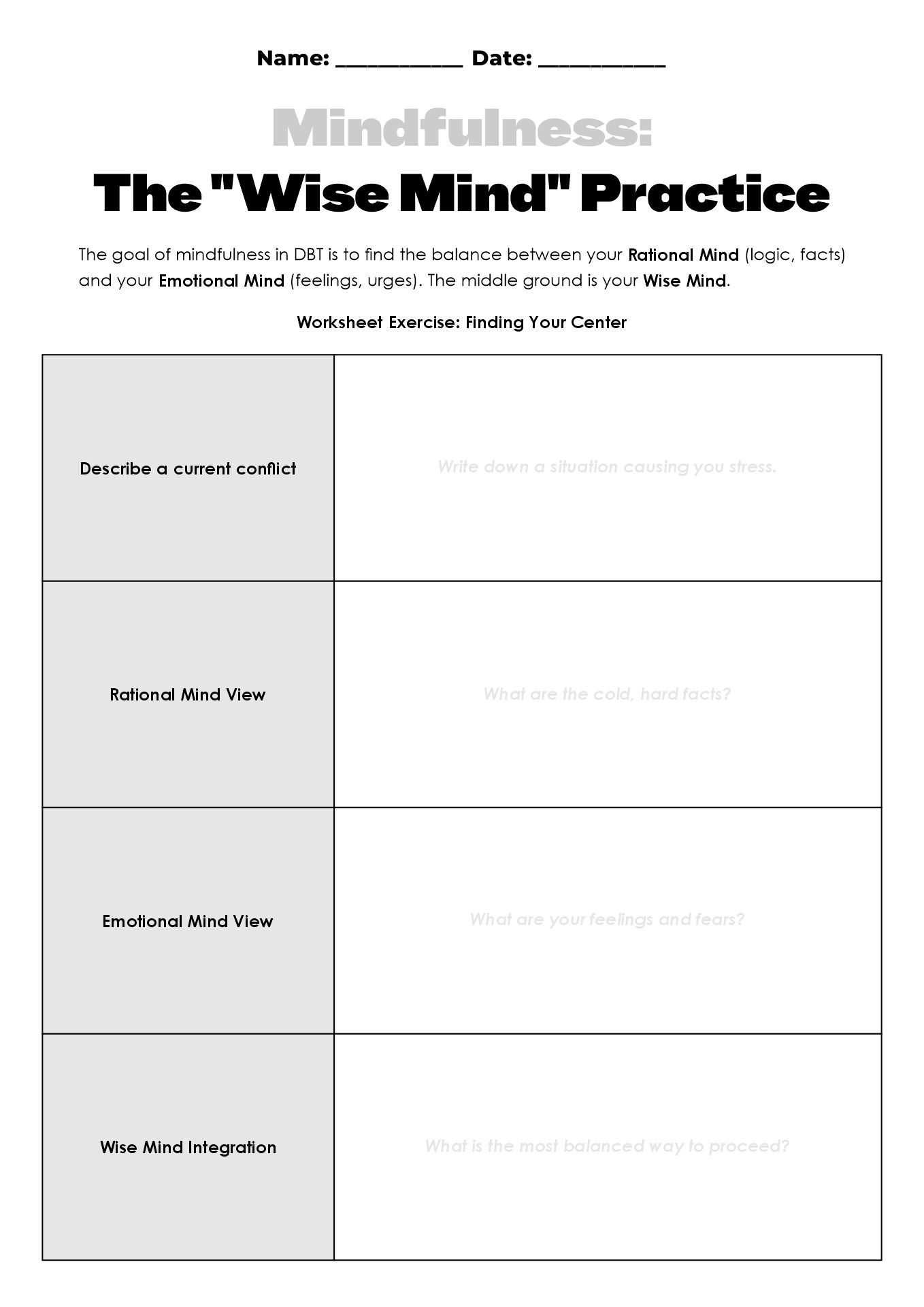 DBT Dialectical Behavior Therapy Worksheets