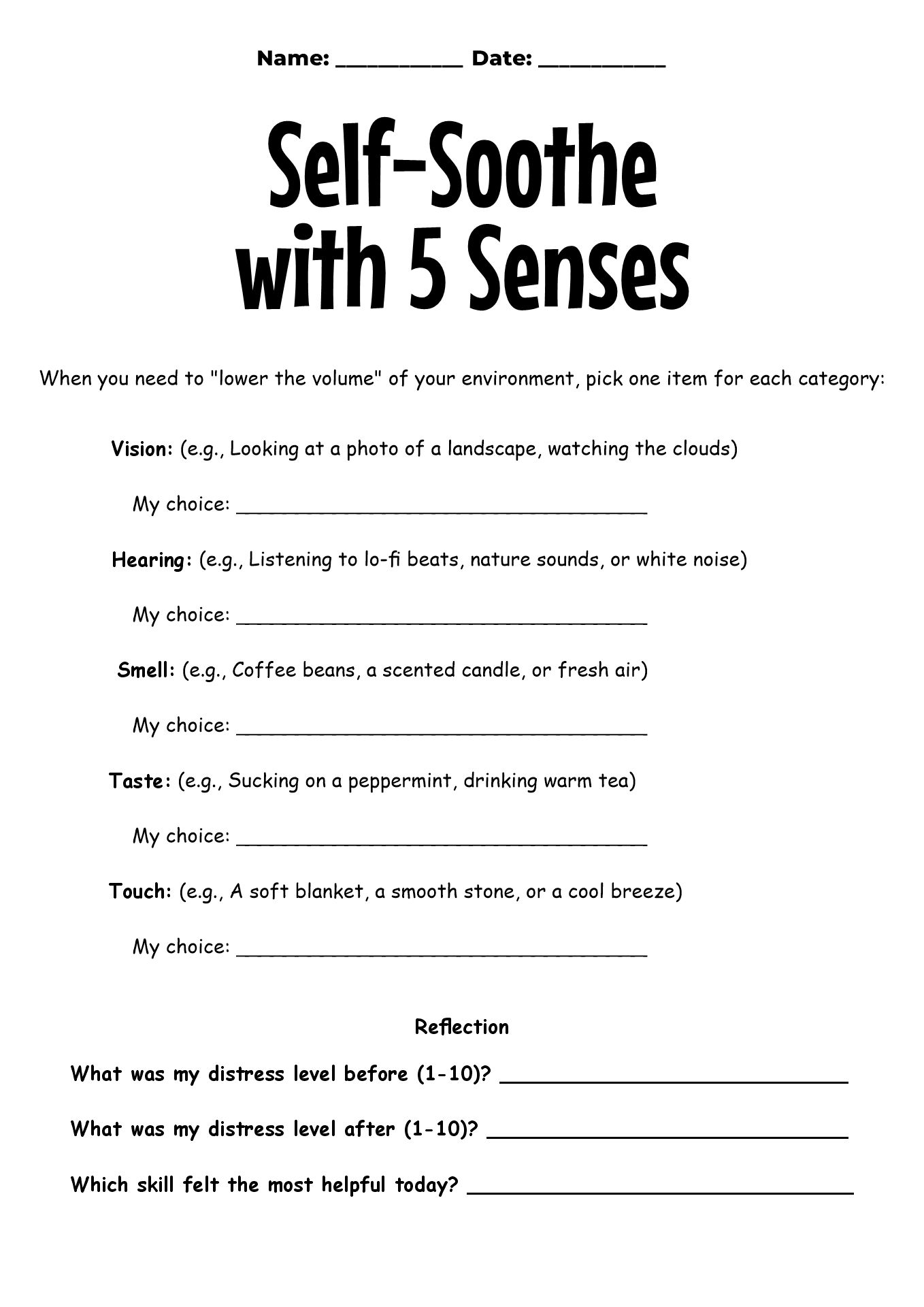 DBT Distress Tolerance Coping Worksheet