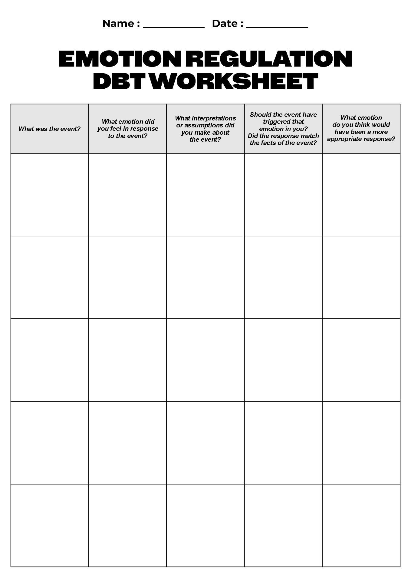 DBT Emotional Regulation Worksheets