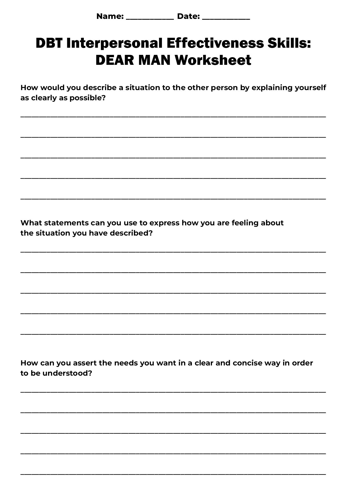 DBT Interpersonal Effectiveness Worksheets