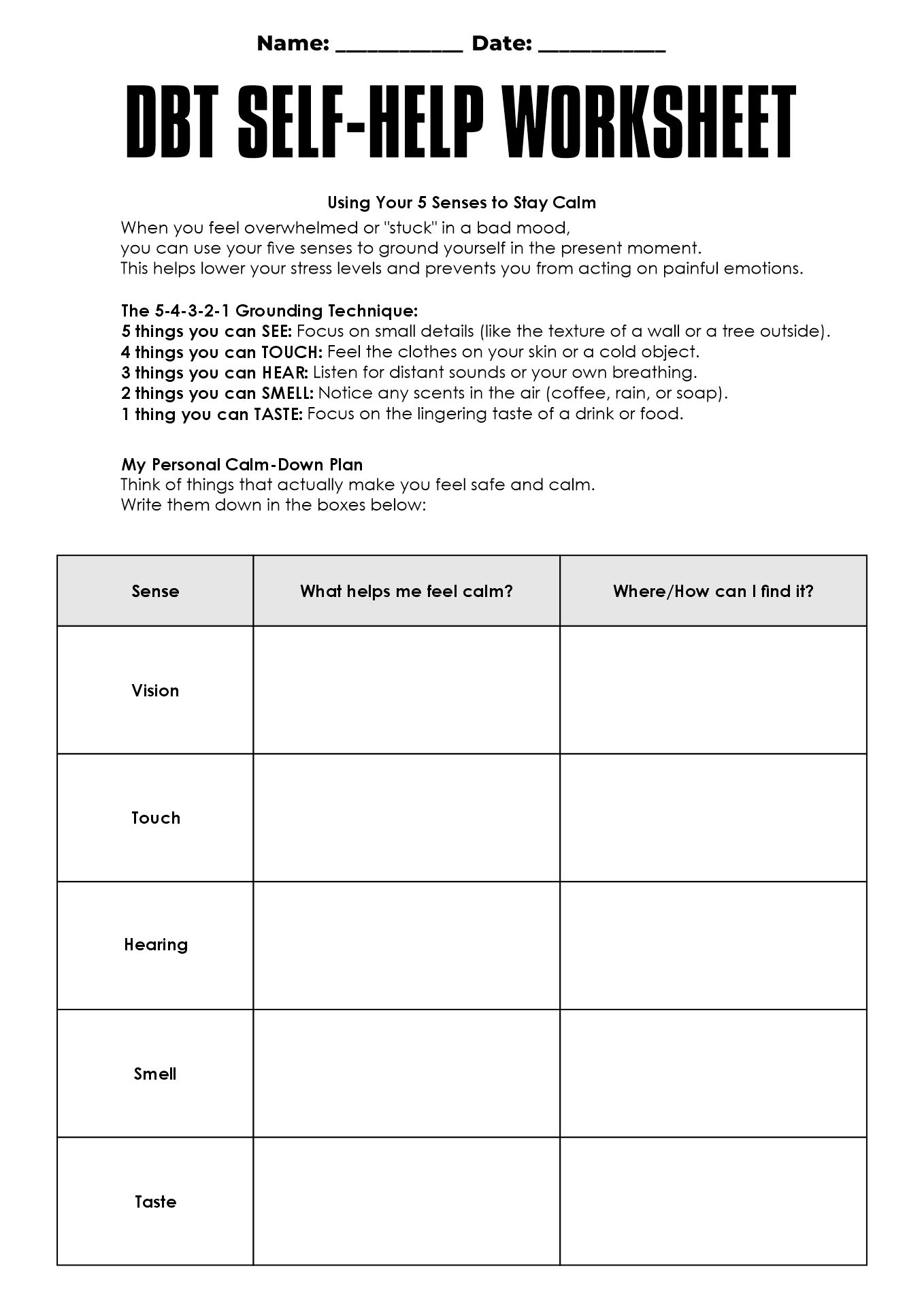 DBT Self-Help Worksheets