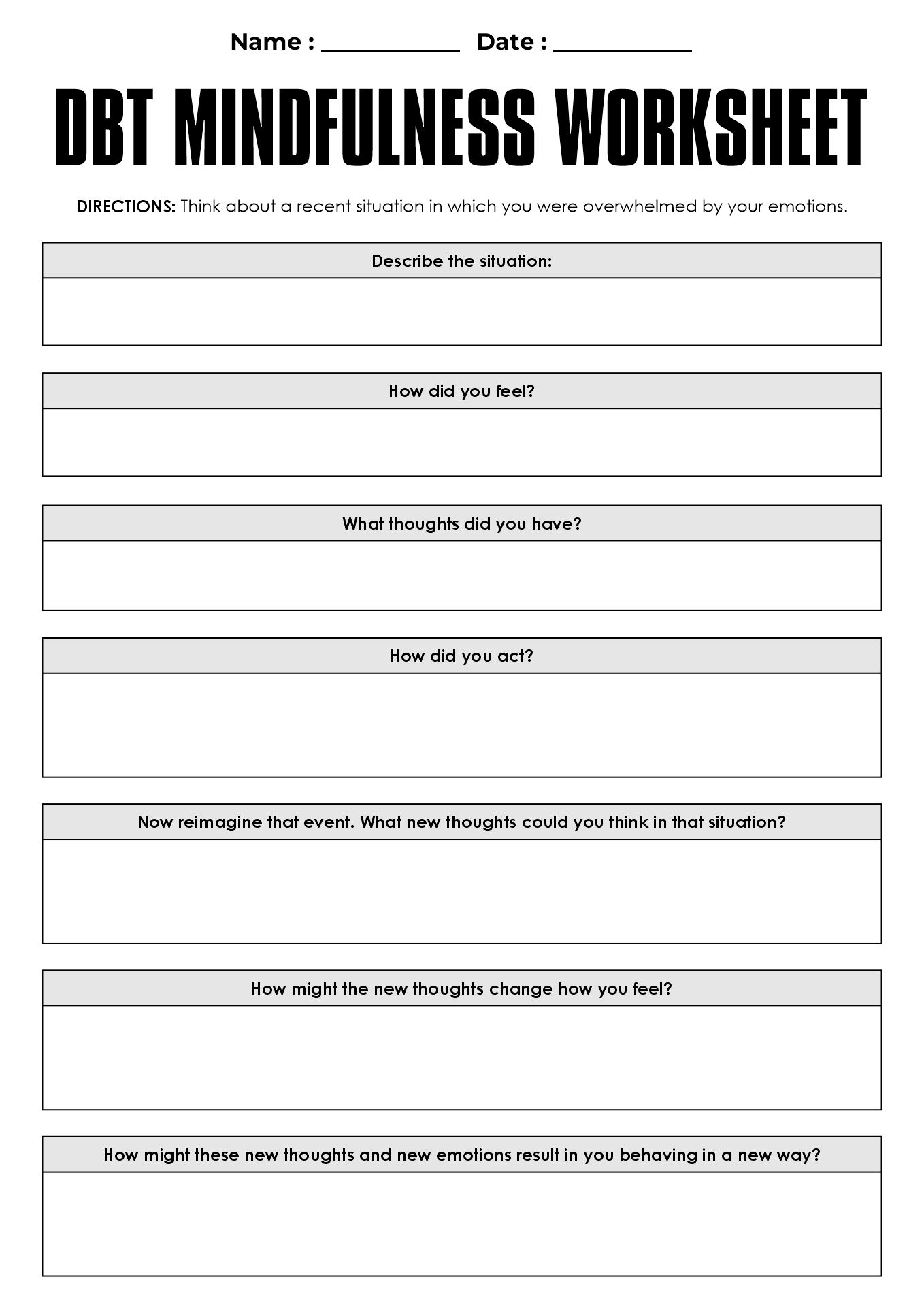 DBT Therapy Skills Worksheets