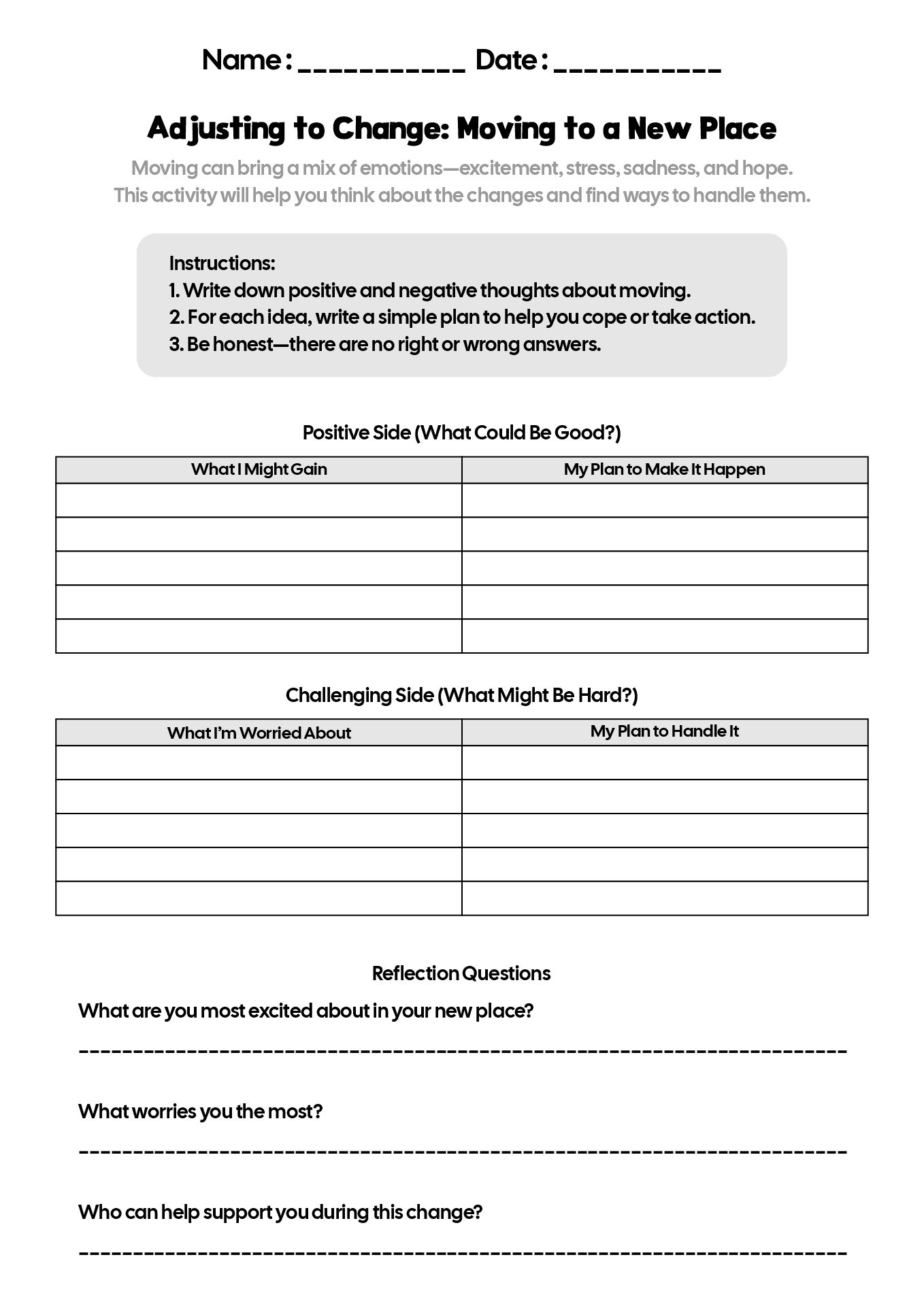 Depression Management Worksheets for Adolescent Girls
