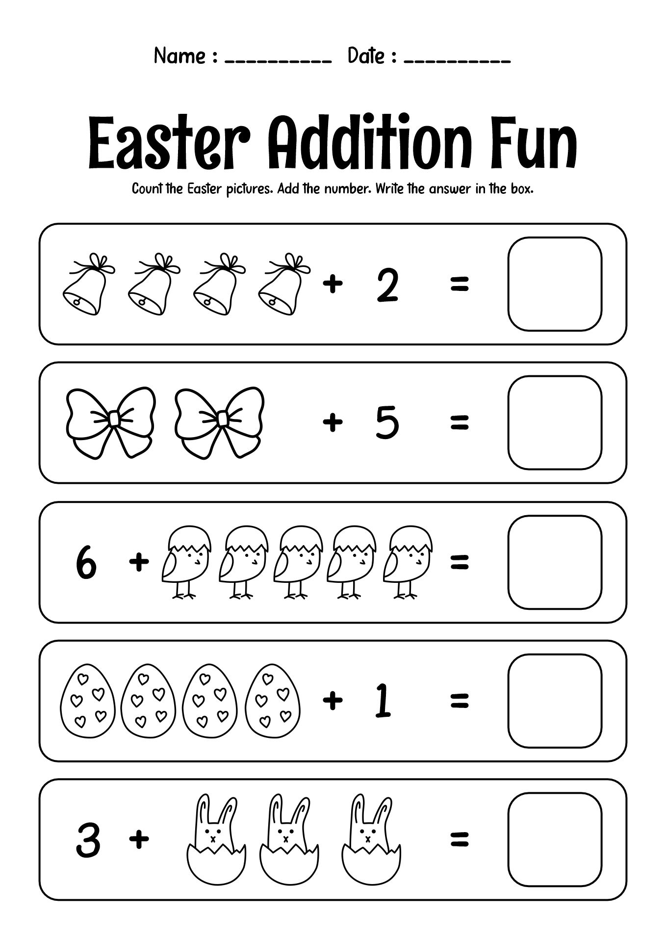 Easter Addition Worksheet for First Grade