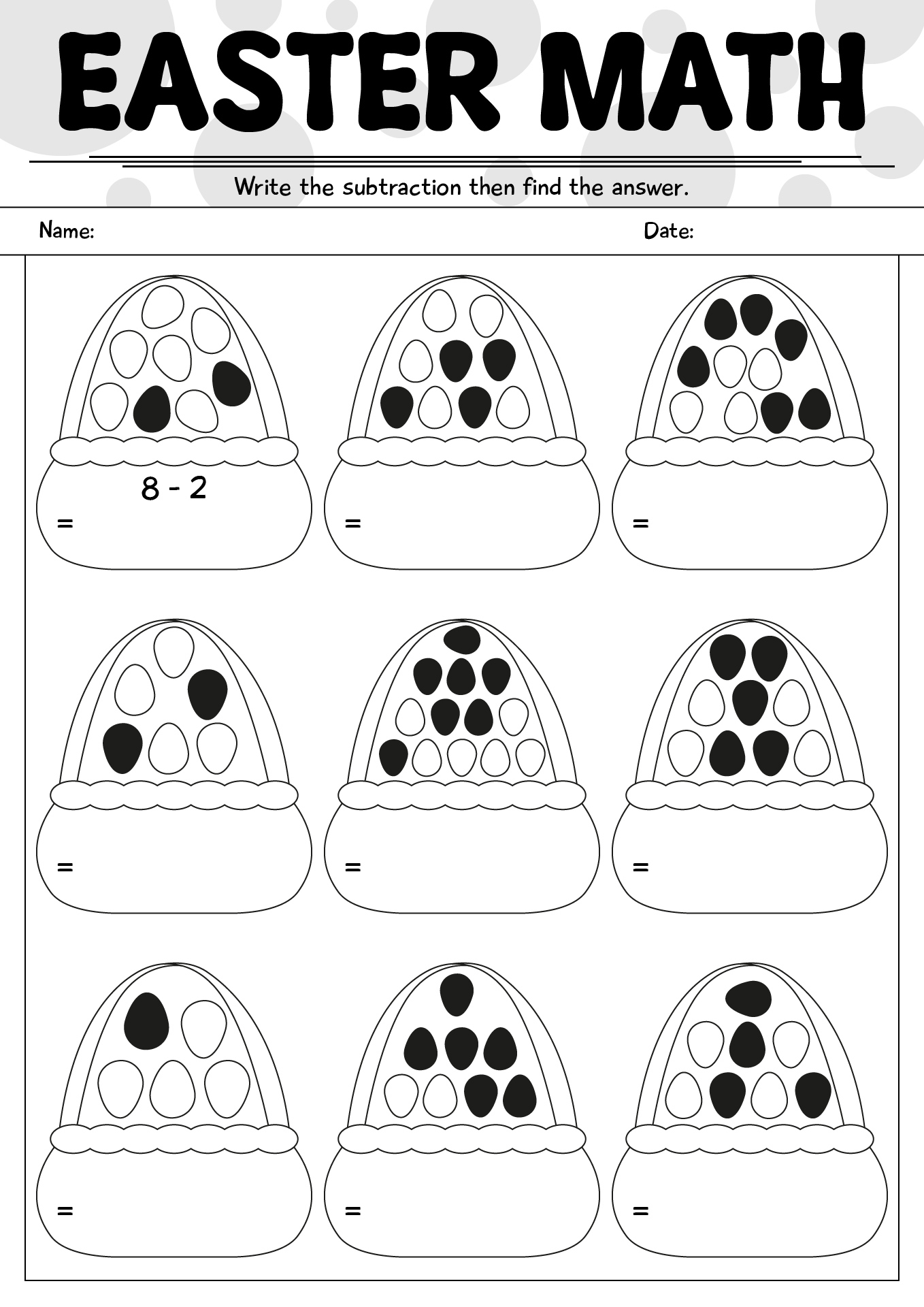 Easter Basket Subtraction Worksheet