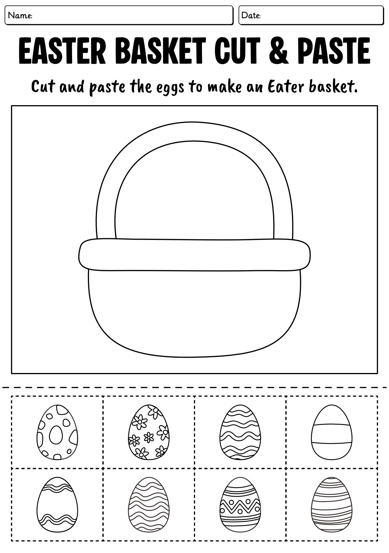 Easter Basket Theme Cut and Paste Skills Worksheets