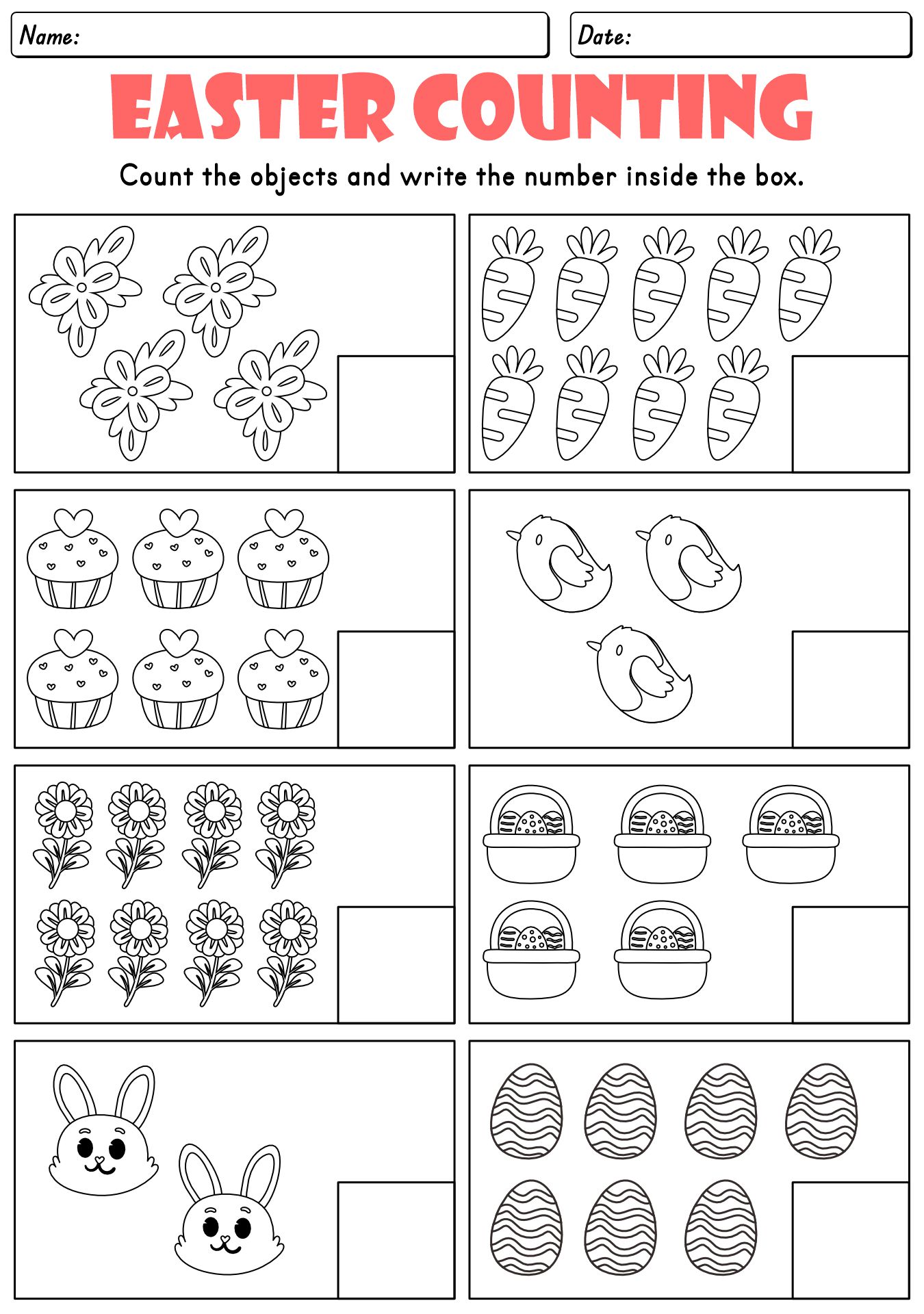 Easter Counting Worksheets for 1st Grade Students