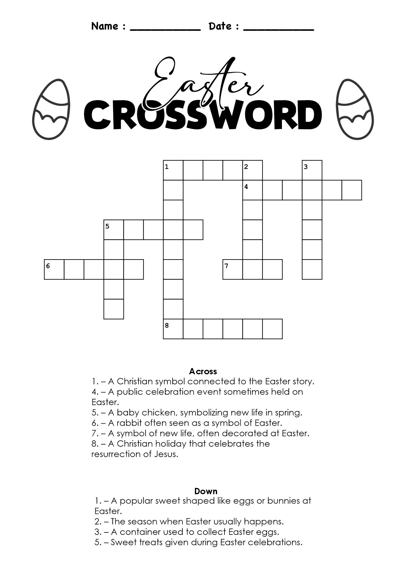 Easter Crossword Worksheet