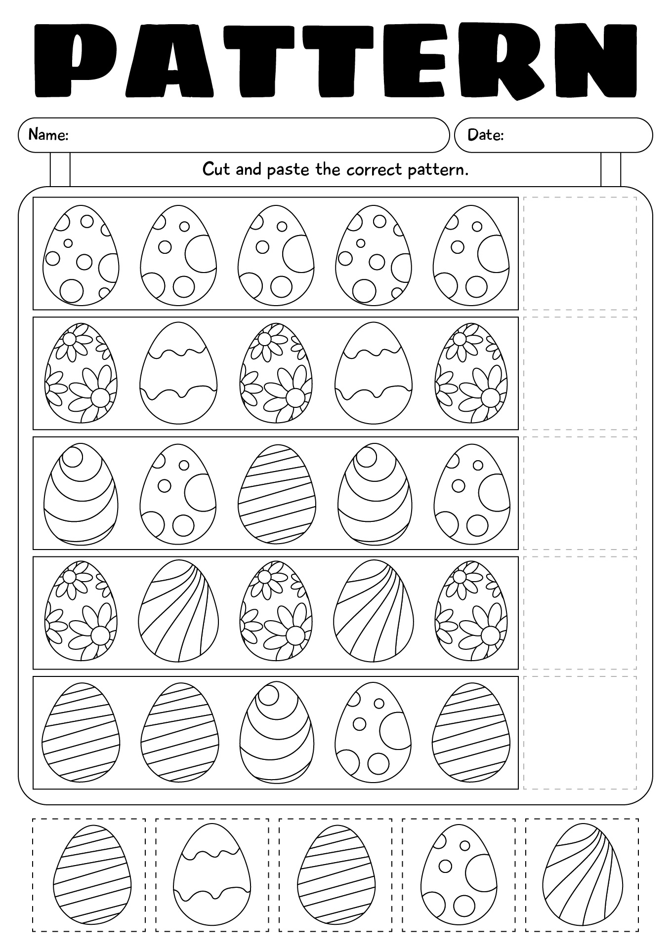 Easter Cut And Paste Patterns Worksheet