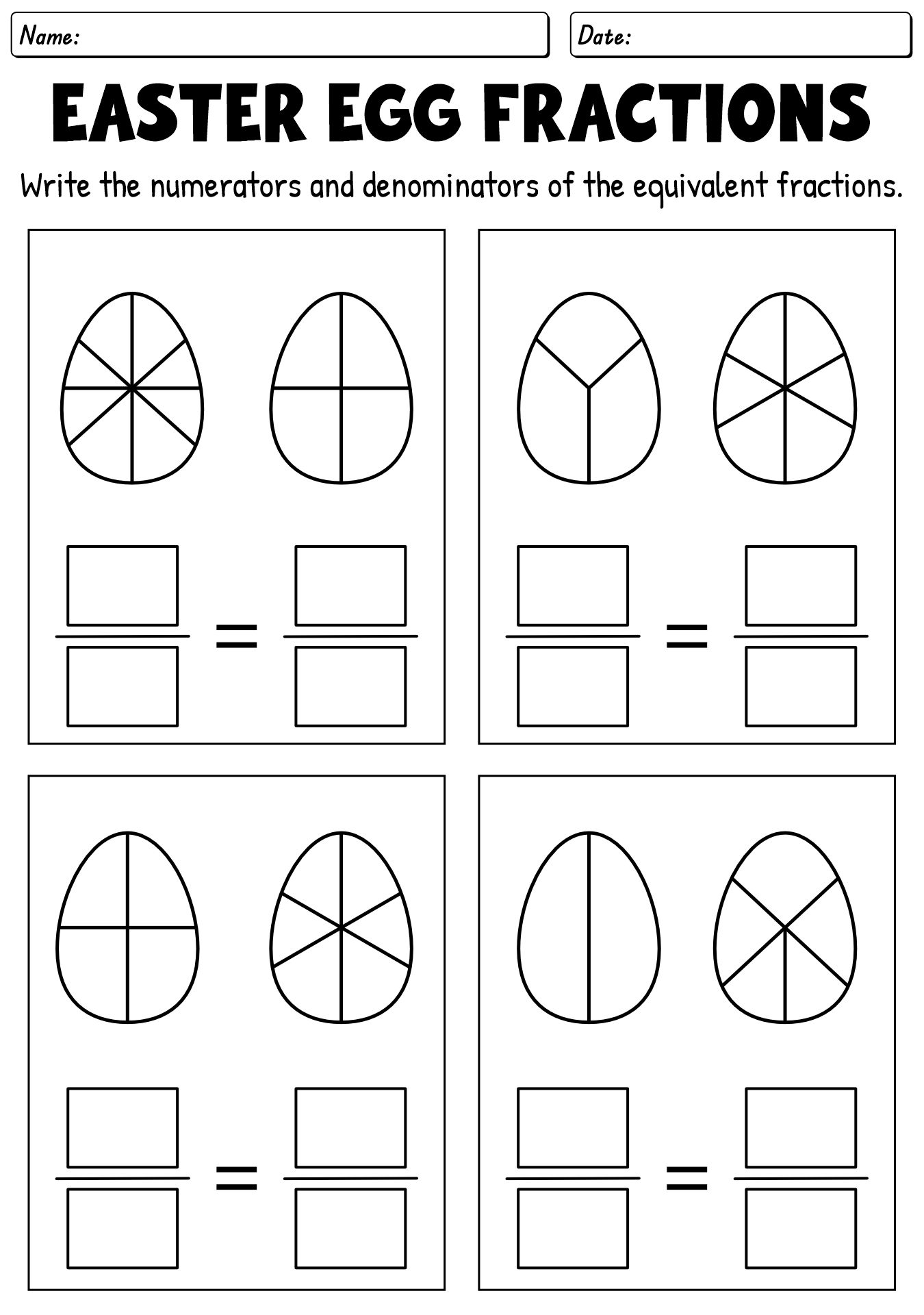 Easter Egg Fractions Worksheets for 3rd Grade