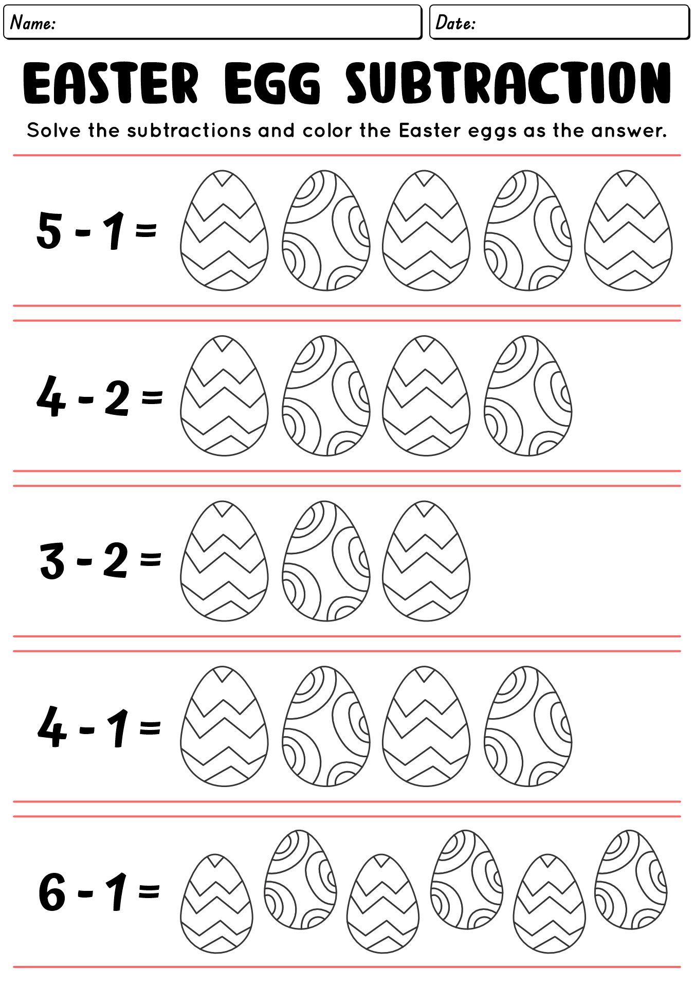 Easter Egg Subtraction Worksheet