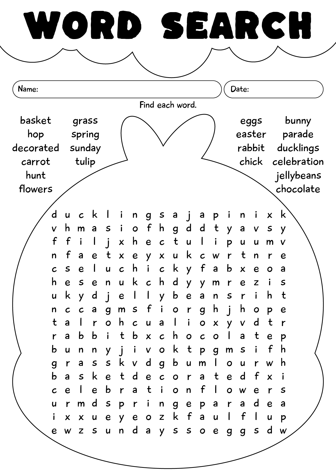 Easter Holiday Vocabulary Word Search