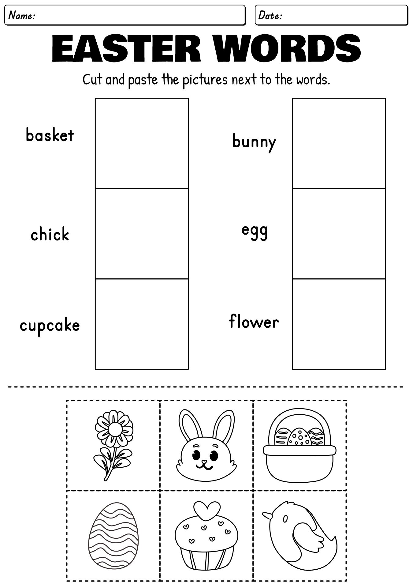 Easter Holidays Vocabulary Cut and Paste Worksheets