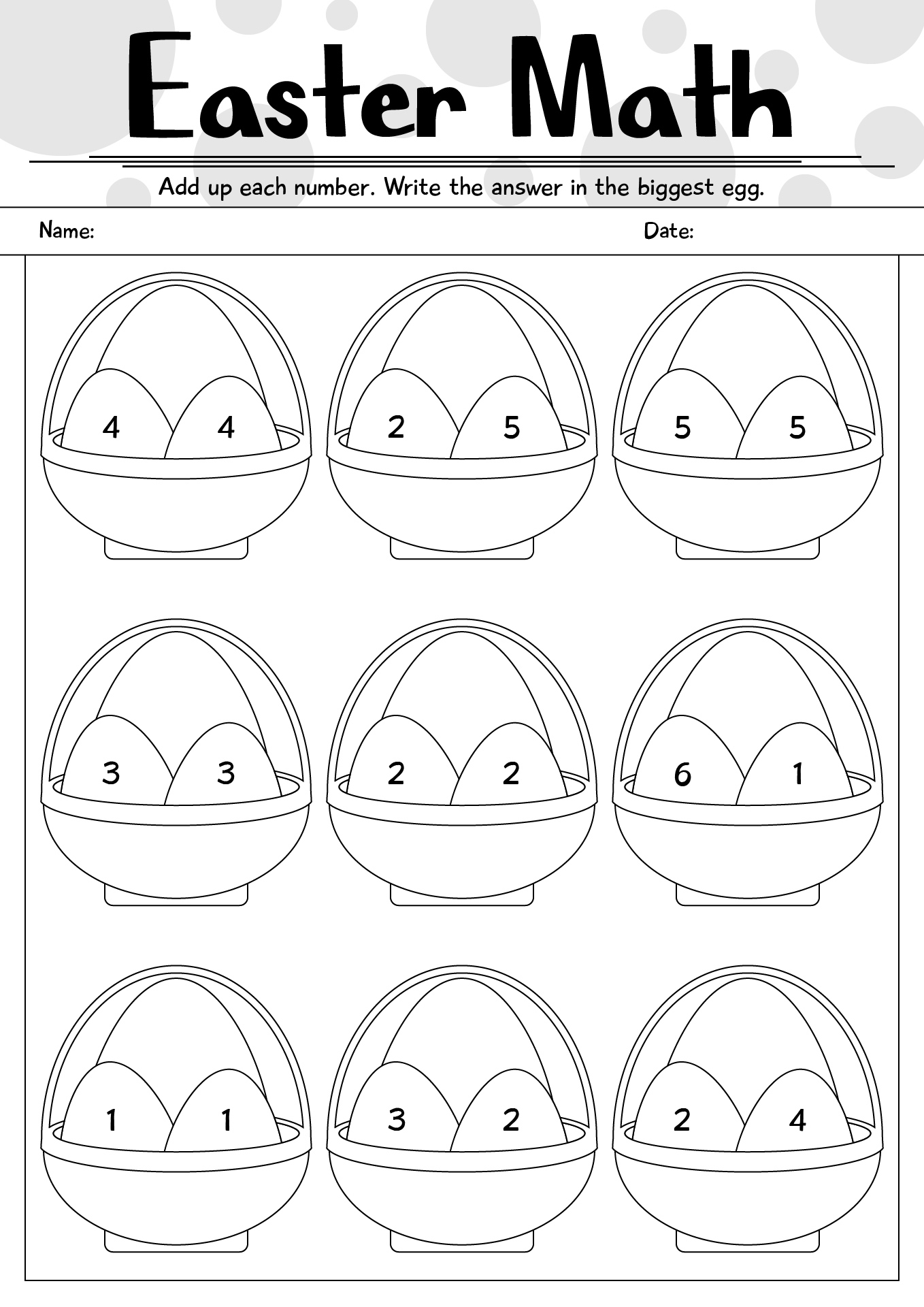 Easter Math Activities Worksheet