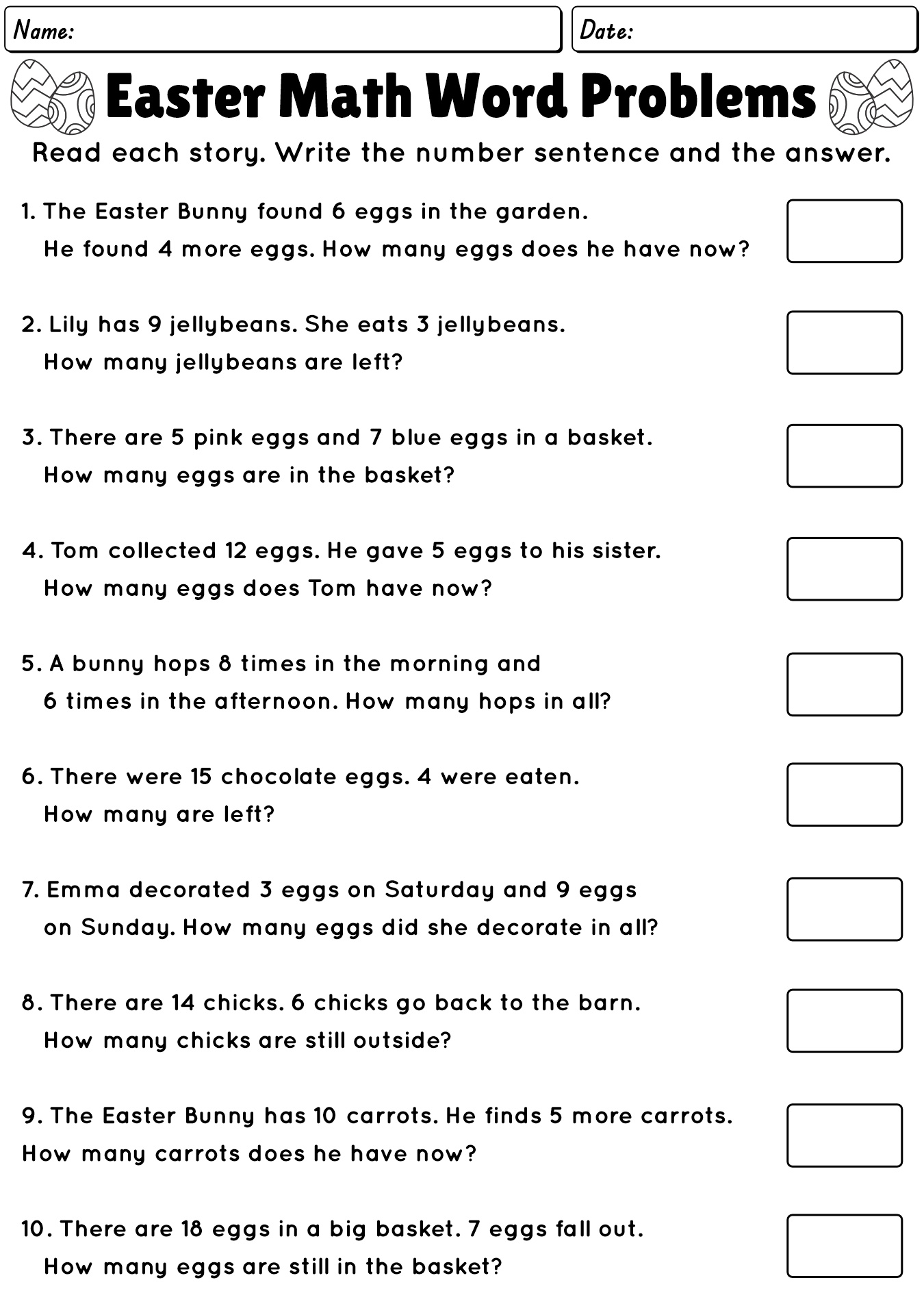 Easter Math Word Problems 1st Grade