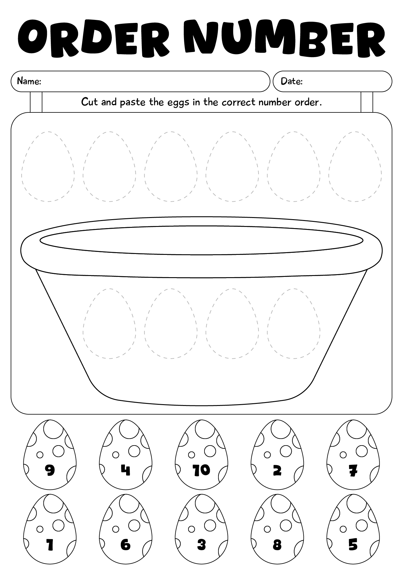 Easter Number Order Cut & Paste Worksheet