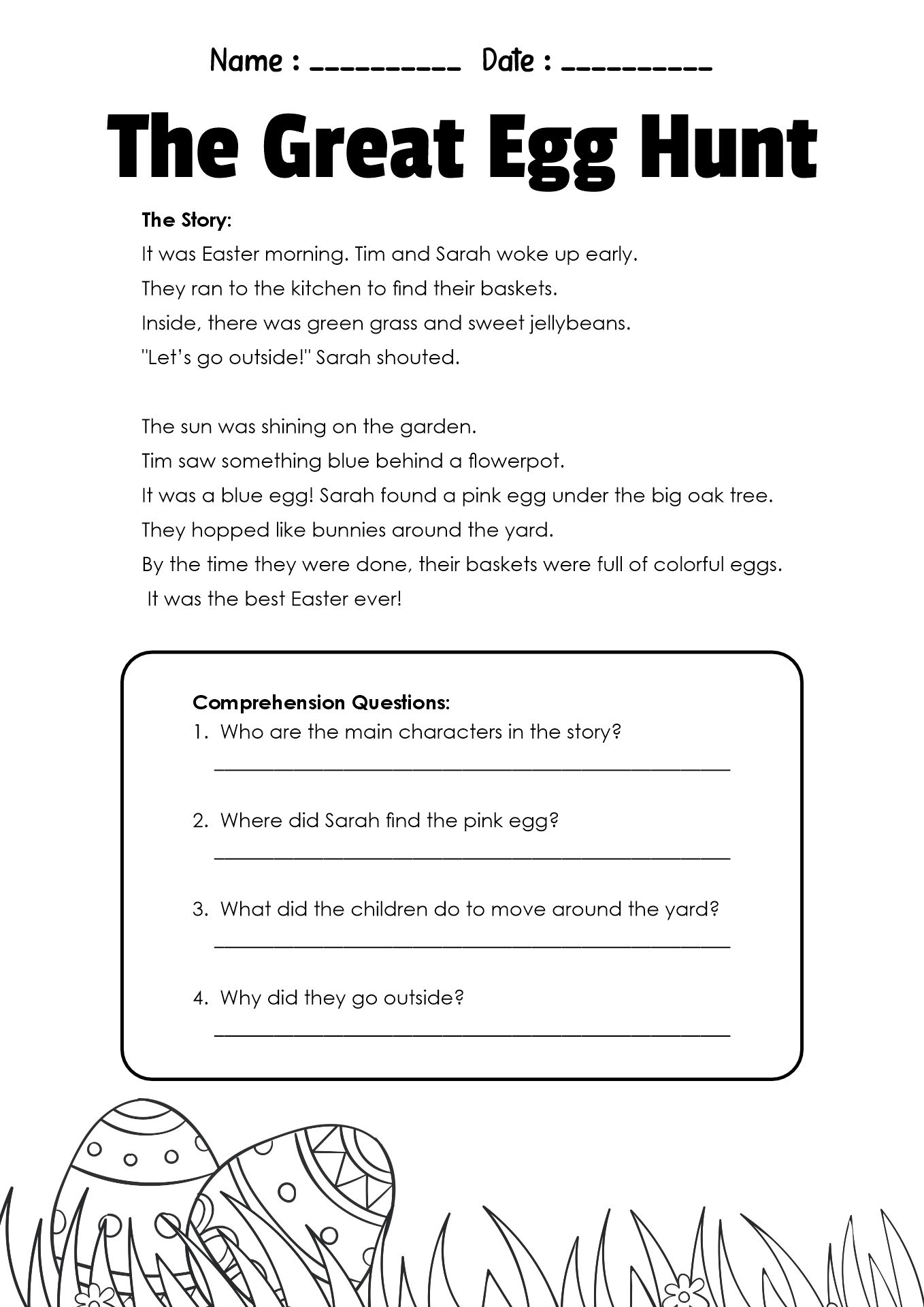 Easter Reading Comprehension Sheets Grade 2