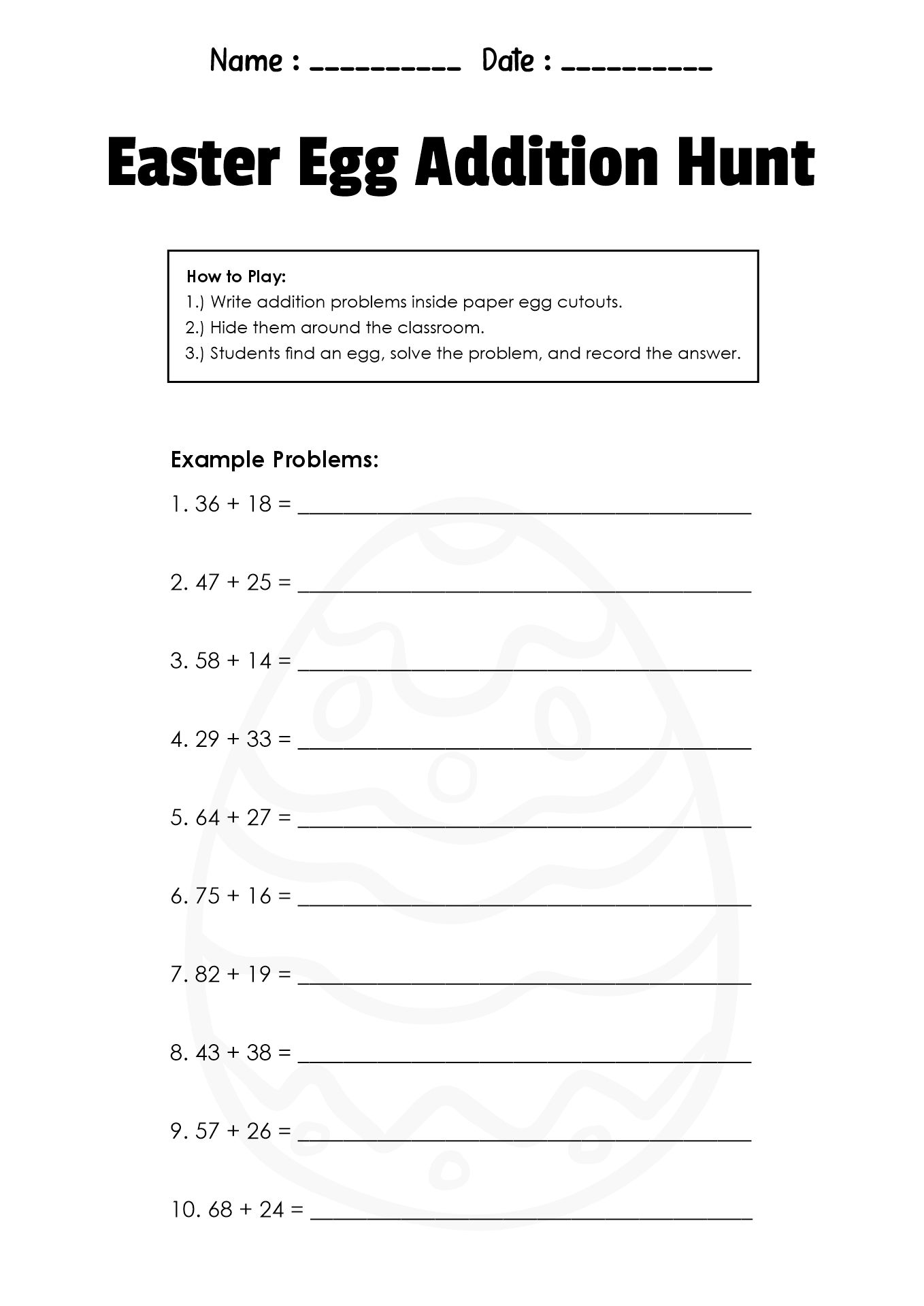 Easter Themed Math Activities for 2nd Graders