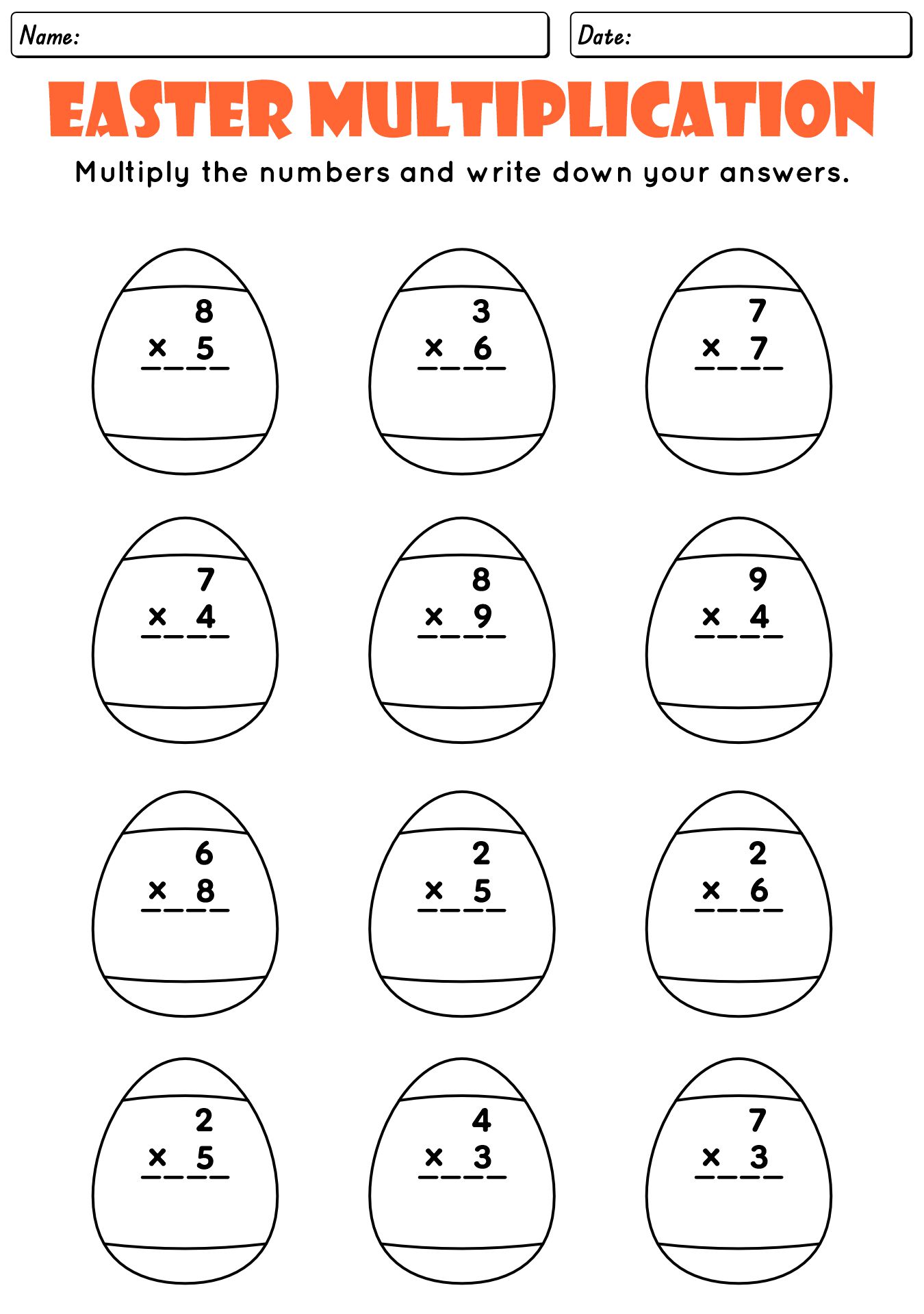 Easter-themed Multiplication Practice Sheets for Third Graders