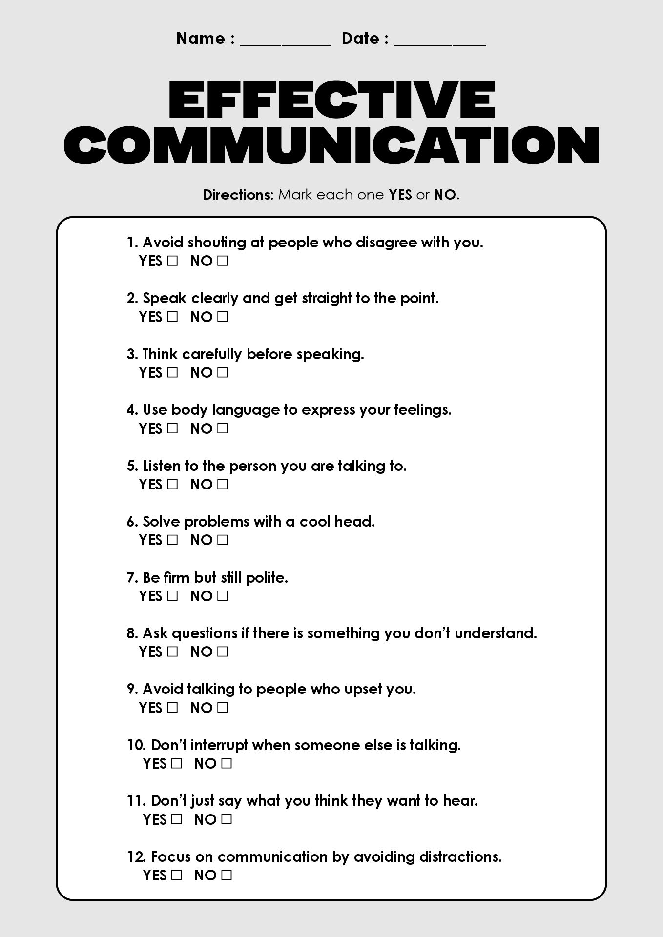 Effective Communication Skills Handouts for Group Therapy