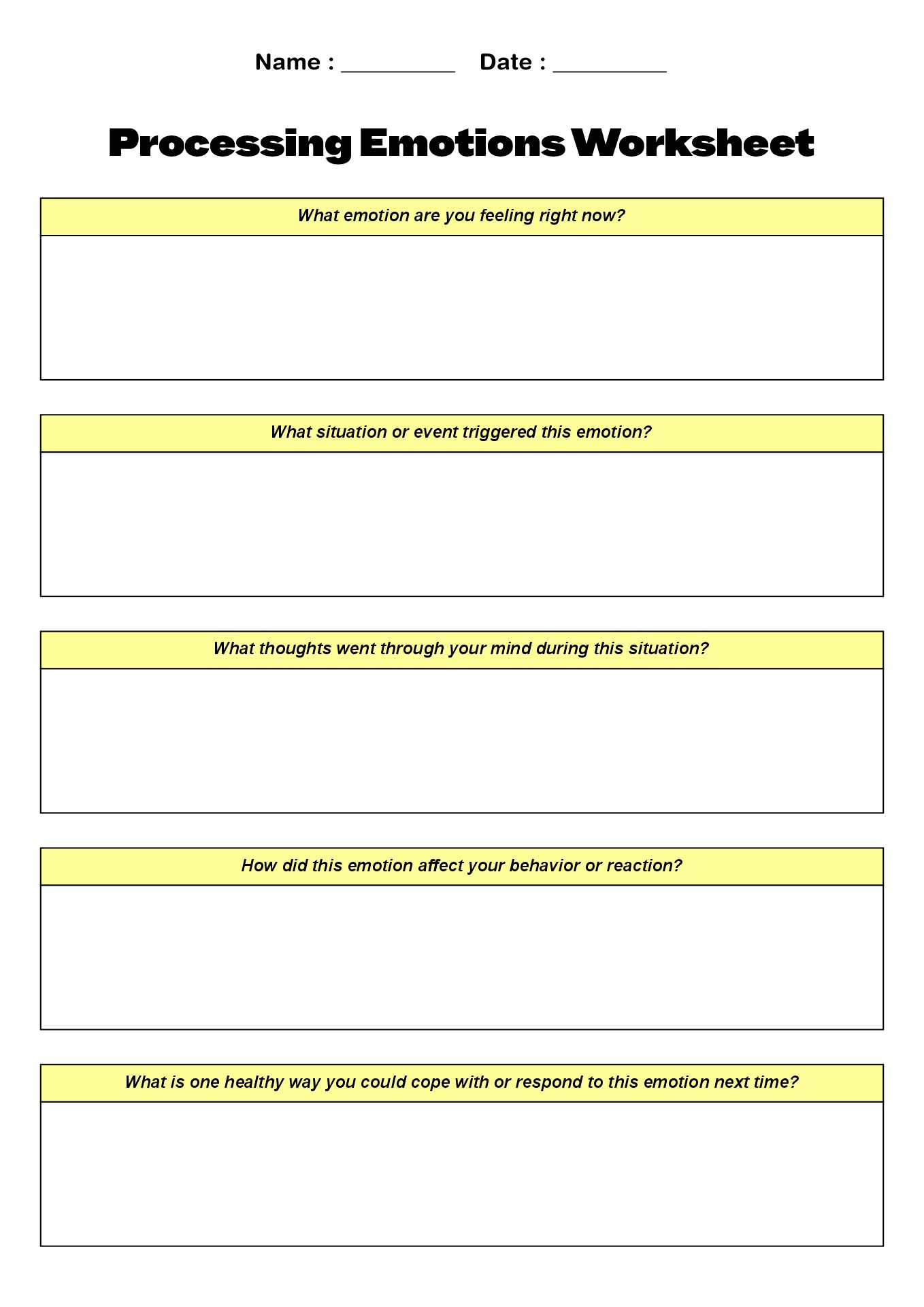 Emotion Processing Worksheets for Adults