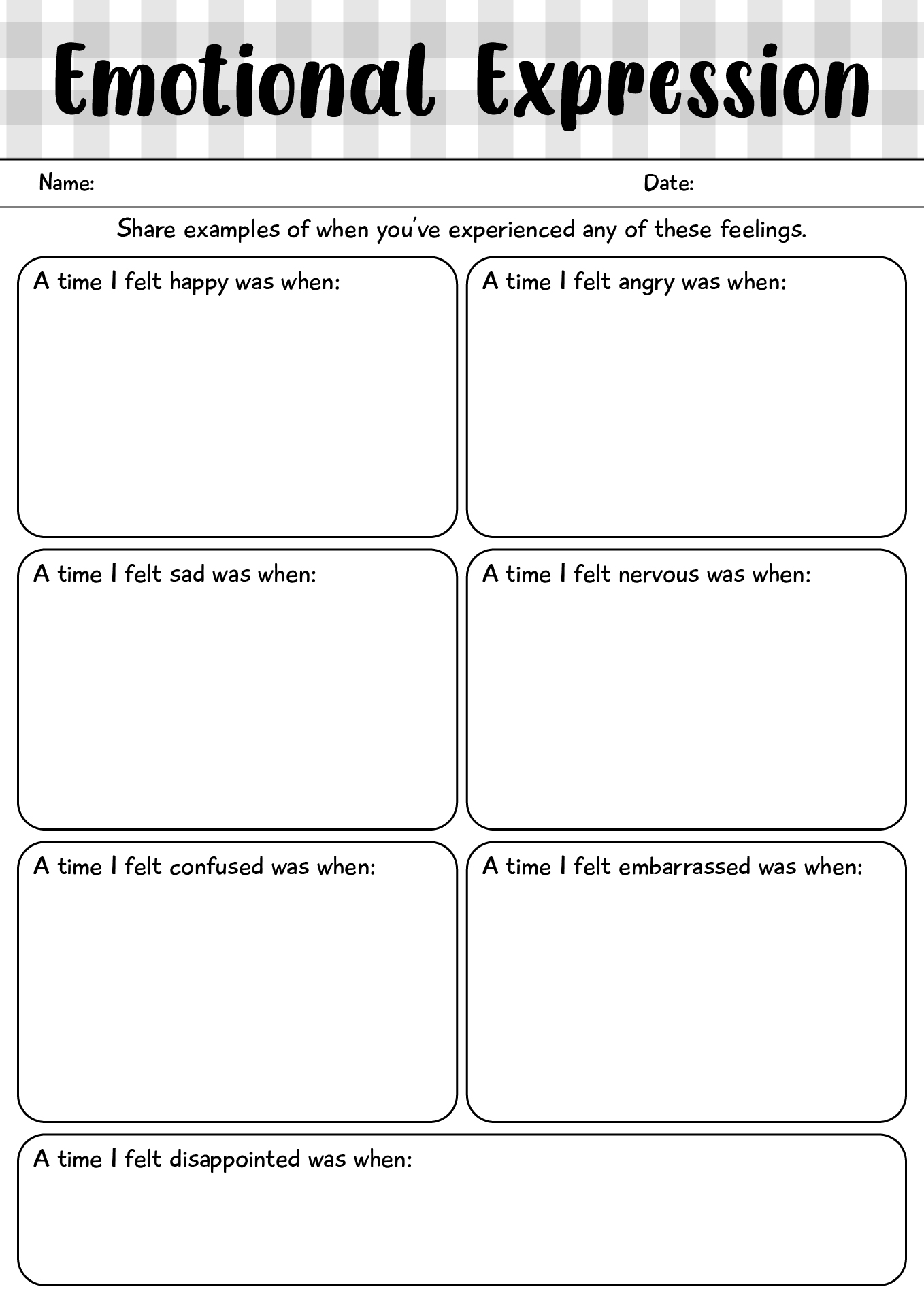 Emotional Expression Worksheet For Teens