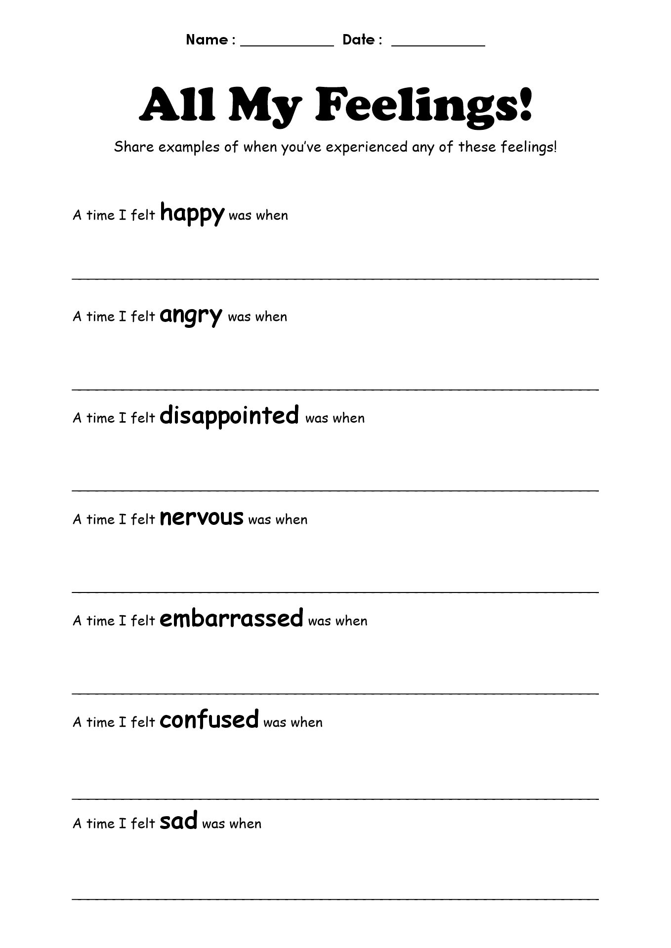 Emotional Regulation Worksheets for Adolescent Girls