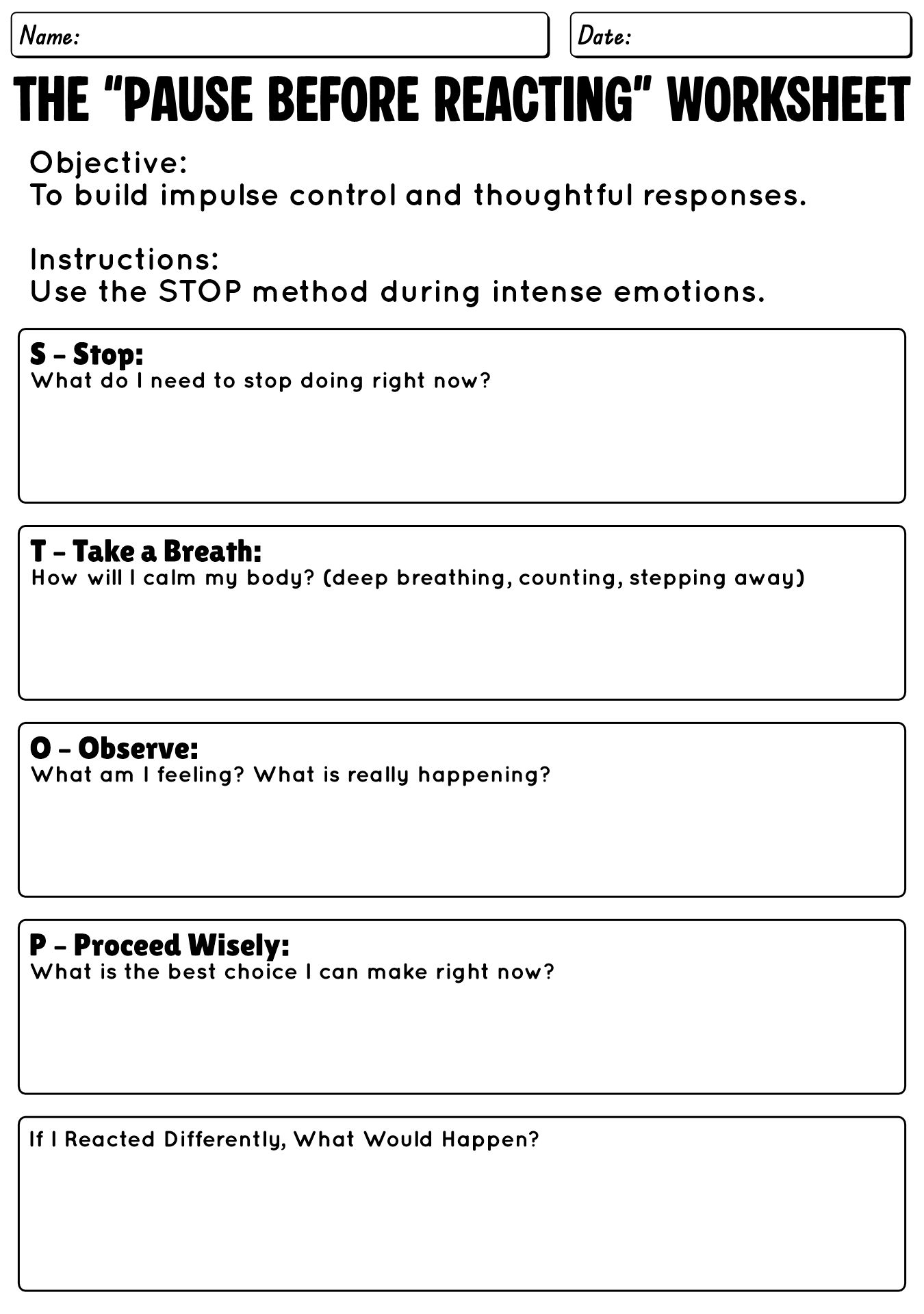 Emotional Regulation Worksheets for Teenagers