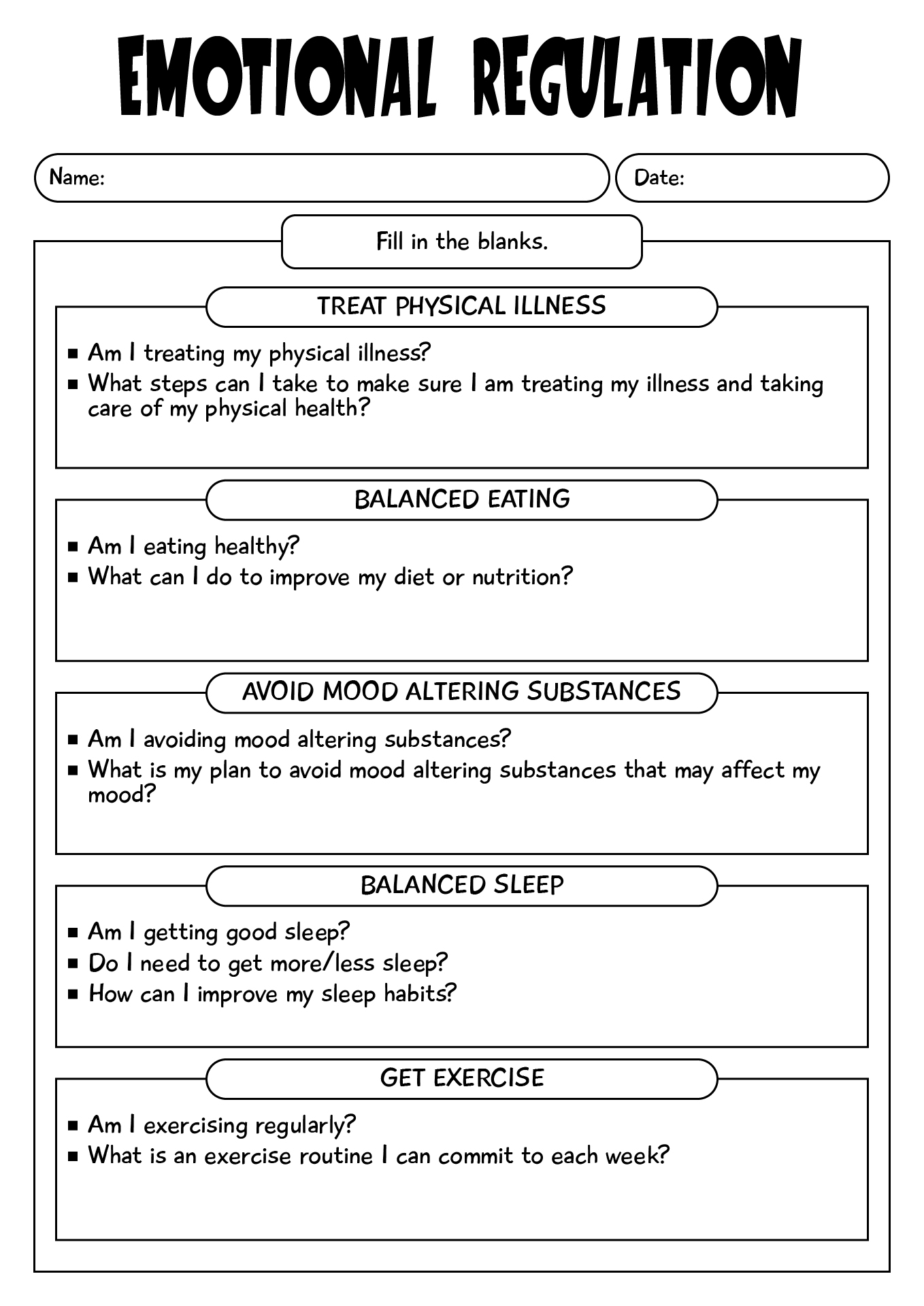 Emotional Regulation Worksheets For Teen Girls