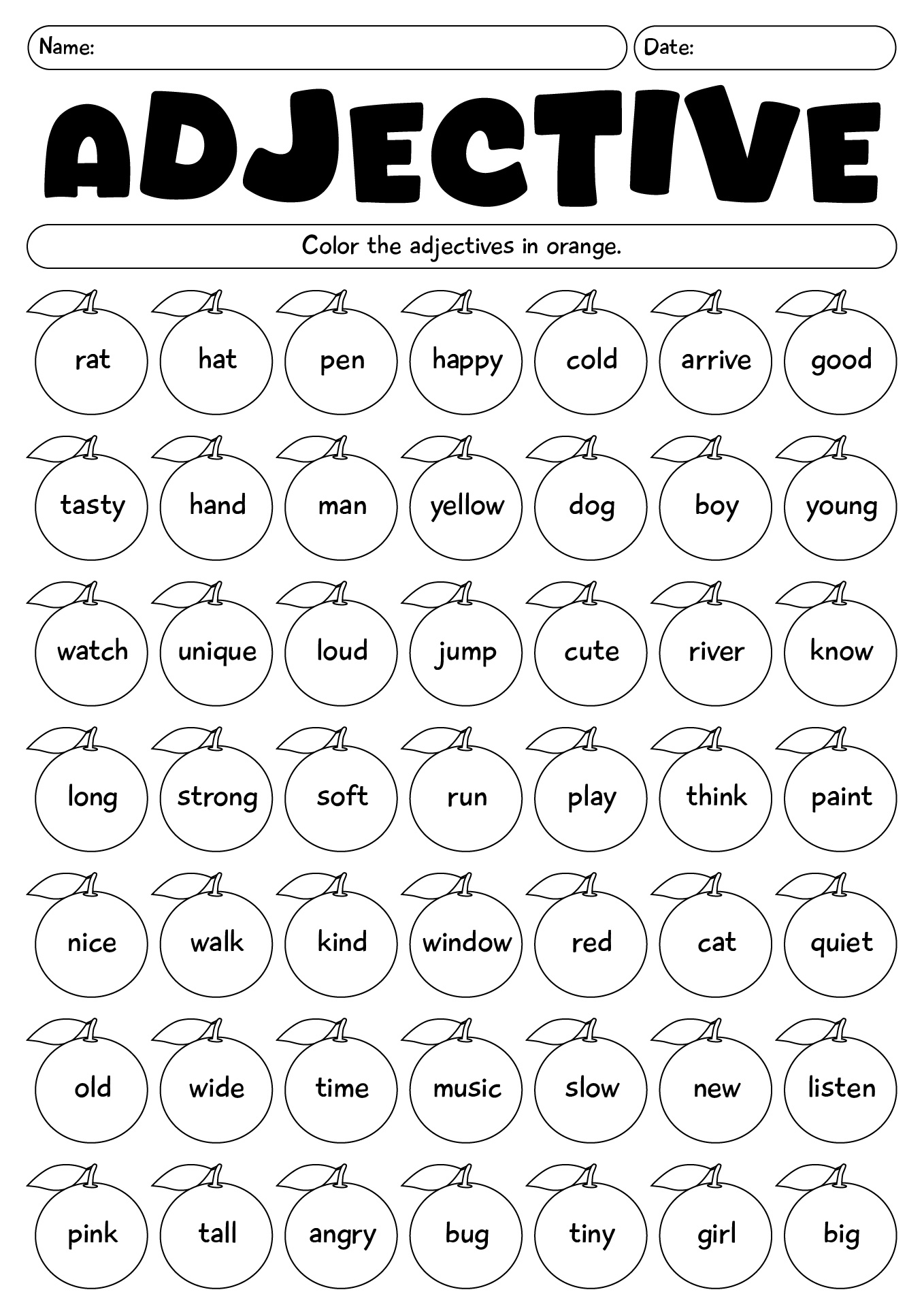 English Adjectives Worksheets For 2nd Grade