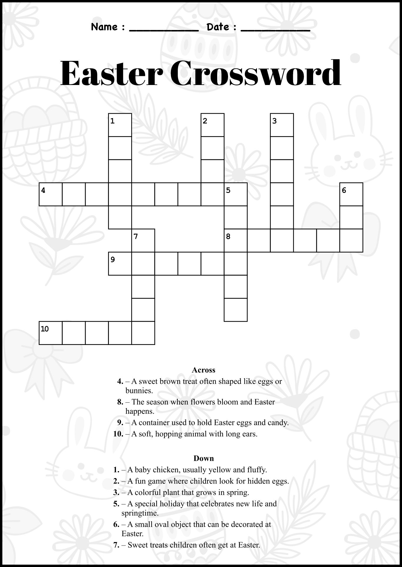 English Easter Crossword Puzzles Worksheet