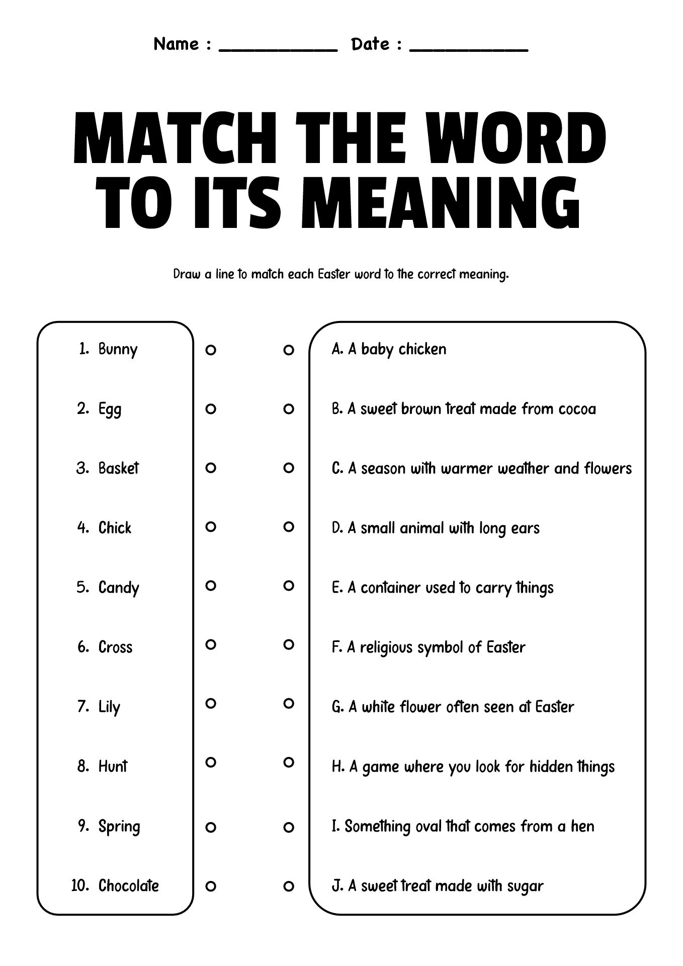 English Easter Vocabulary Exercises Worksheet